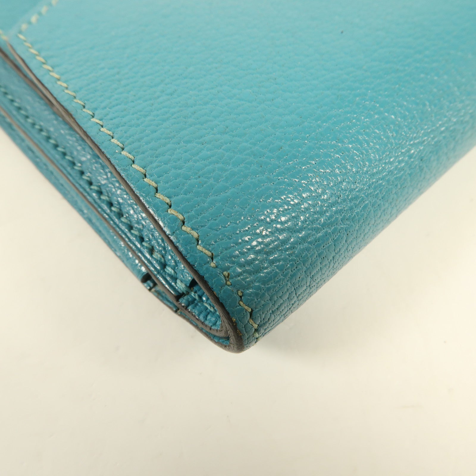 HERMES Chevre皮革Buckle Wallet銀扣錢包Bleu Paon
