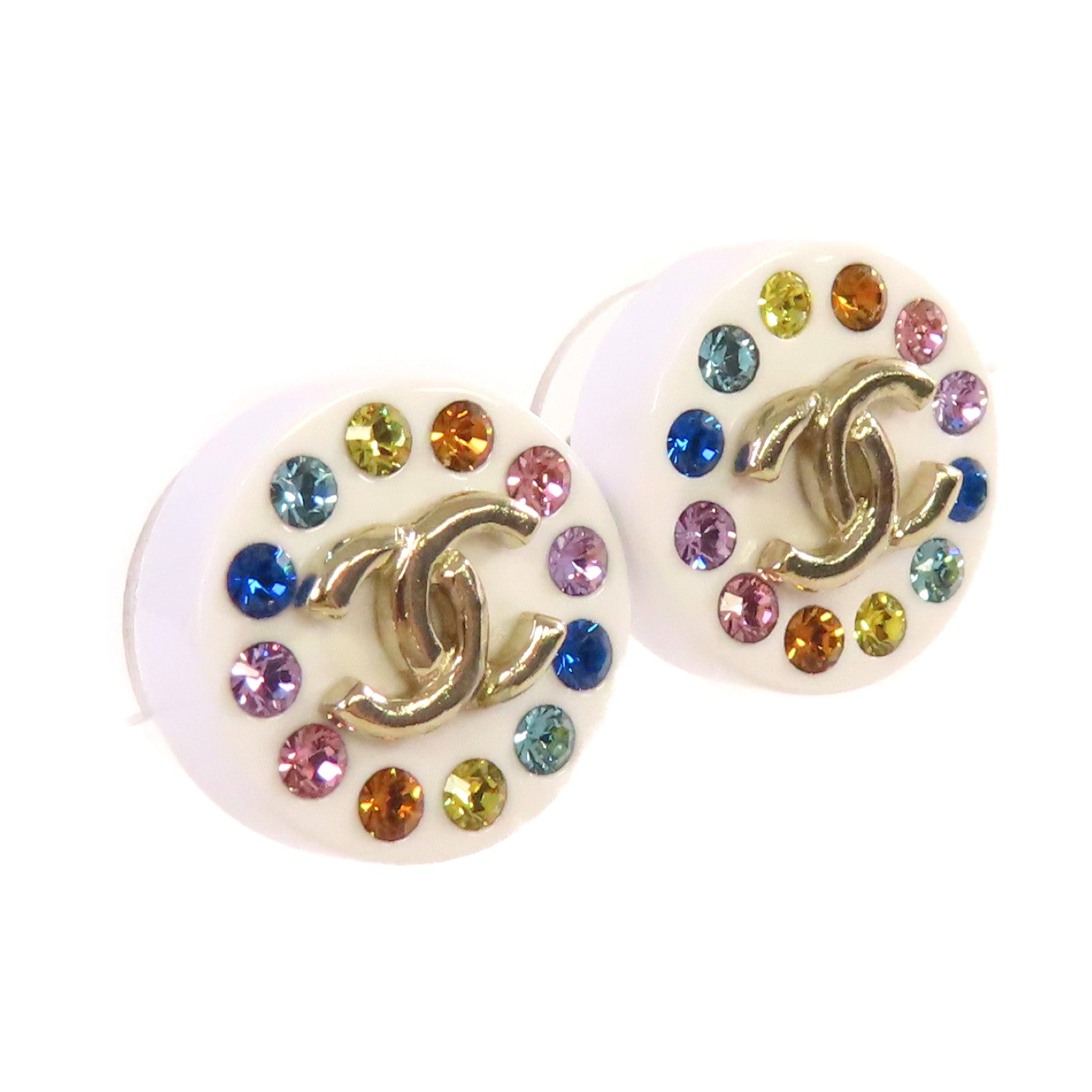 CHANEL PVC/金屬CC Earrings耳環彩色/白色/金色