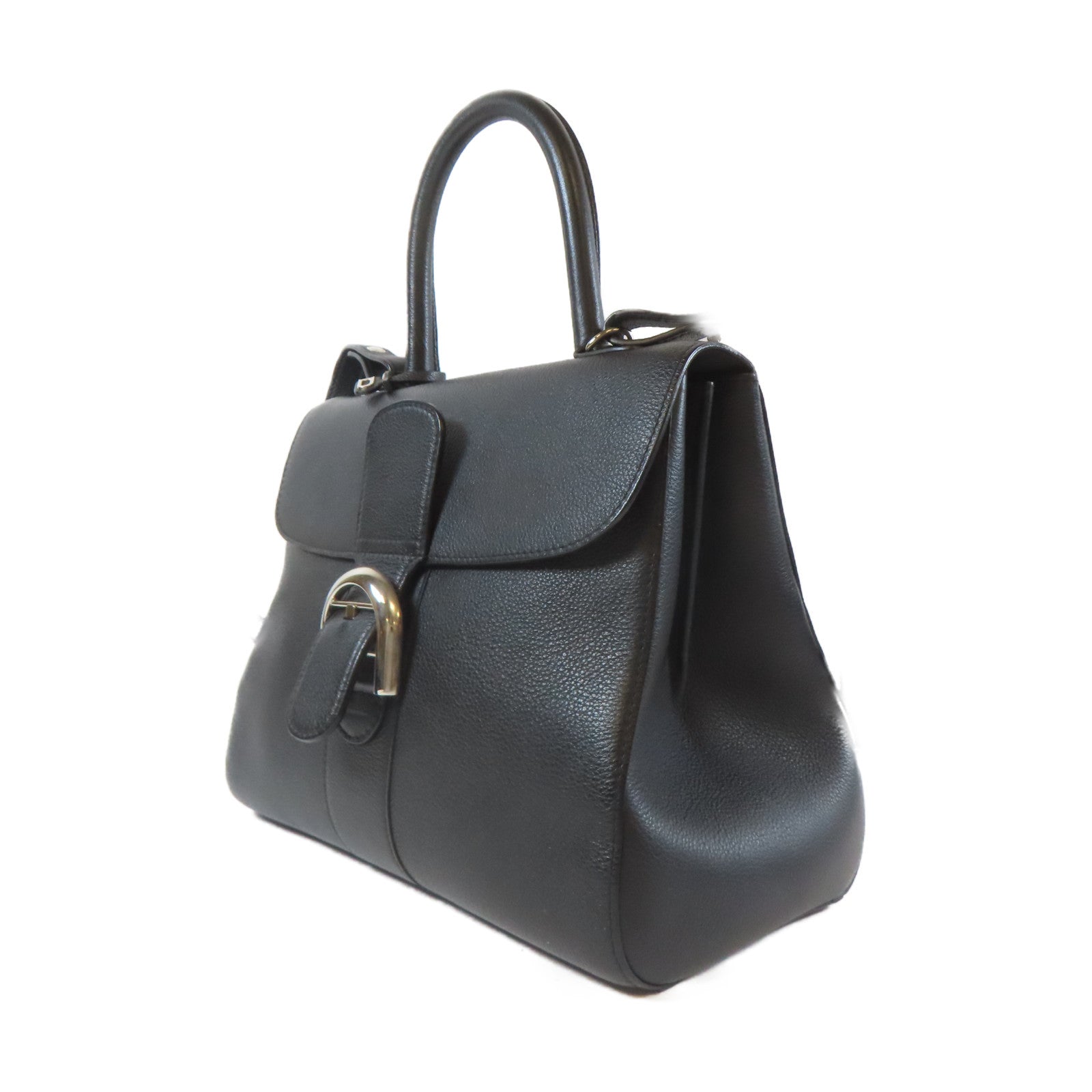 Delvaux 牛皮皮革Delaux Brillant MM銀扣手挽肩背兩用袋黑色