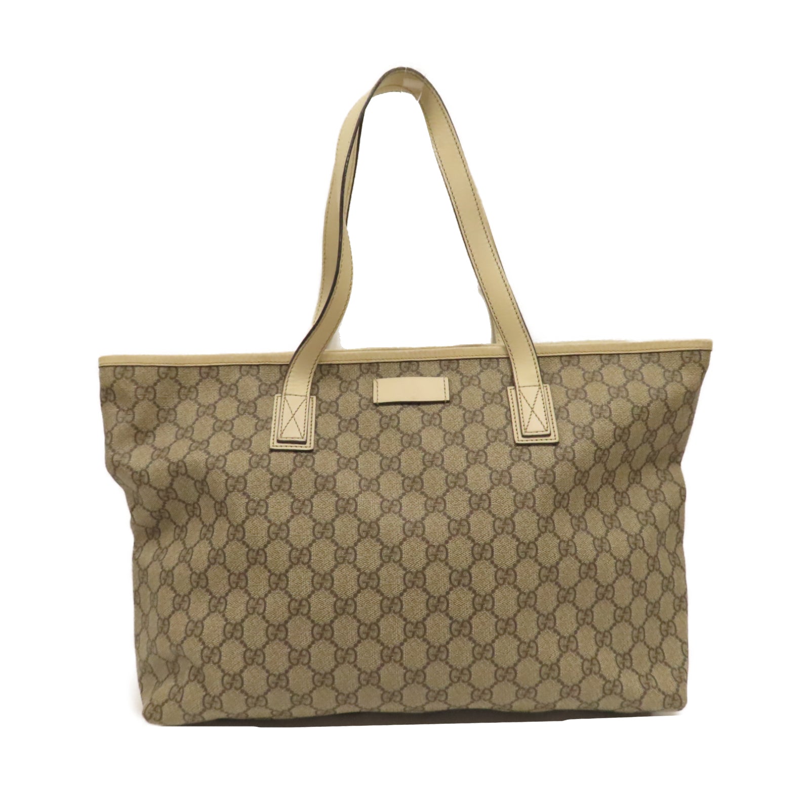 GUCCI 塗層帆布Tote Bag銀扣肩背袋米色