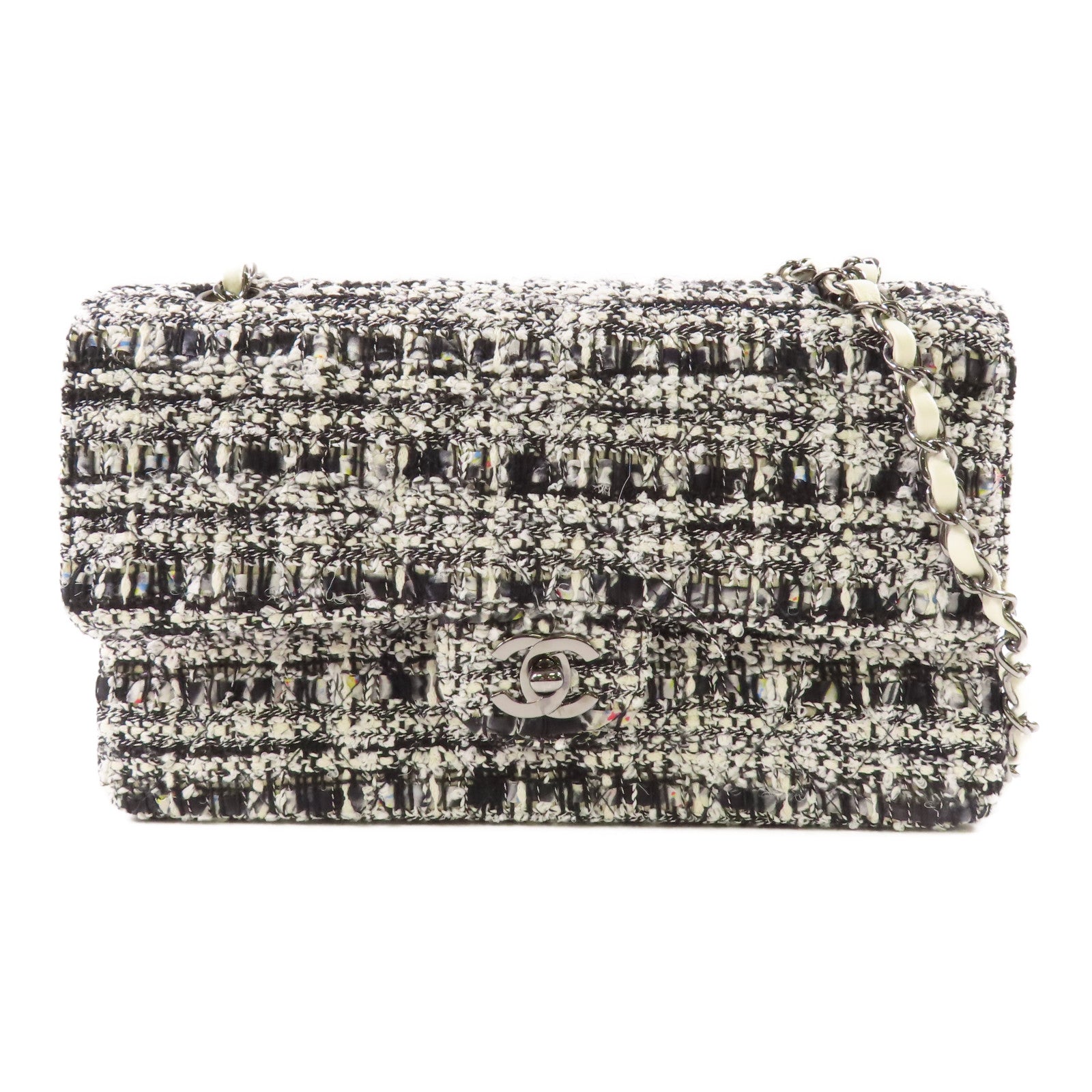 CHANEL 粗花呢Chain Shoulder銀扣鏈帶肩背袋