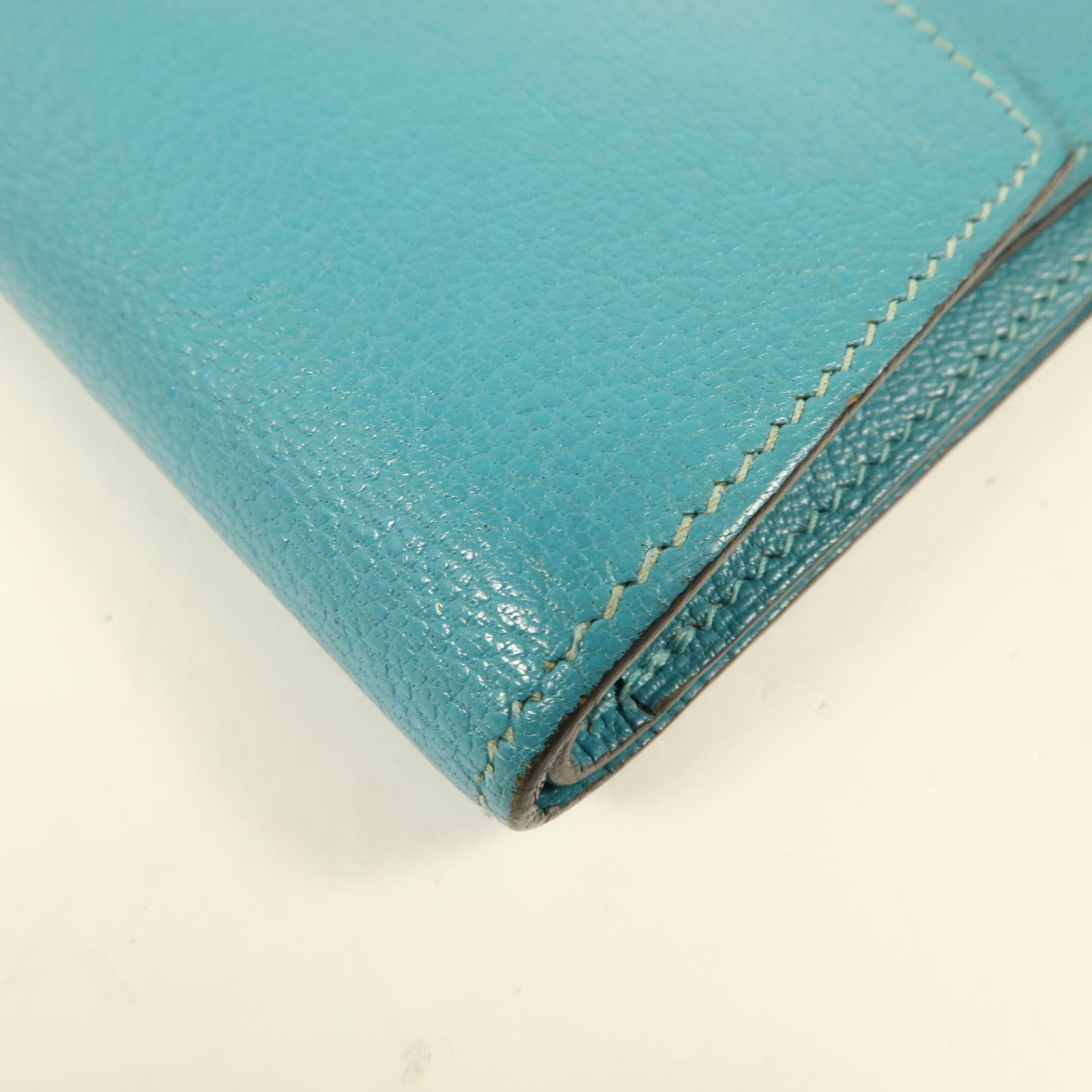 HERMES 【激減優惠】Chevre皮革Buckle Wallet銀扣錢包Bleu Paon