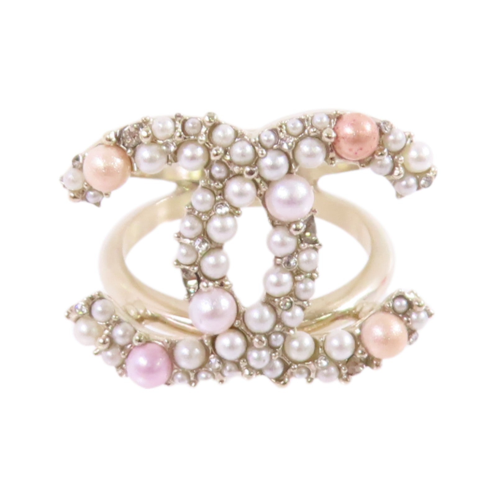 CHANEL 金屬/仿珍珠CC Ring戒指US#6.75