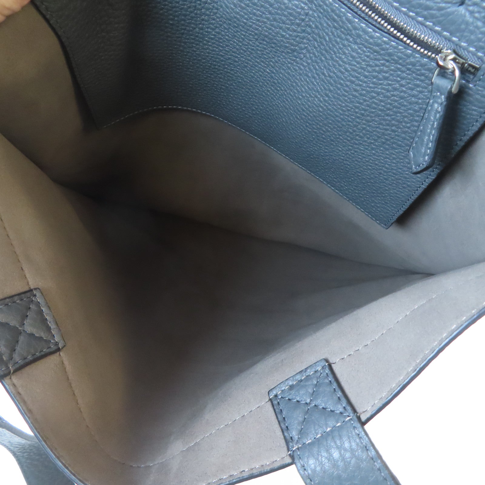 FENDI 牛皮皮革Tote Bag銀扣手挽袋灰色