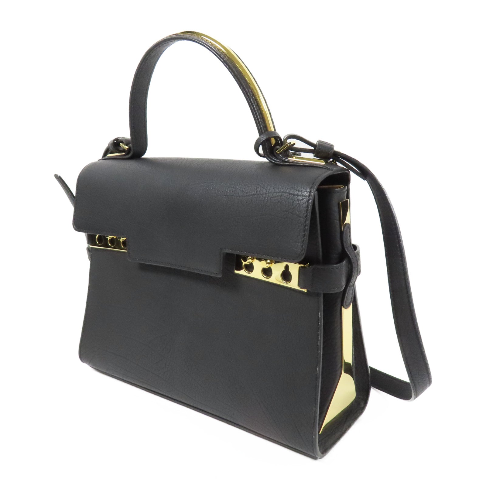 Delvaux 牛皮皮革Tempete MM金扣手挽肩背兩用袋