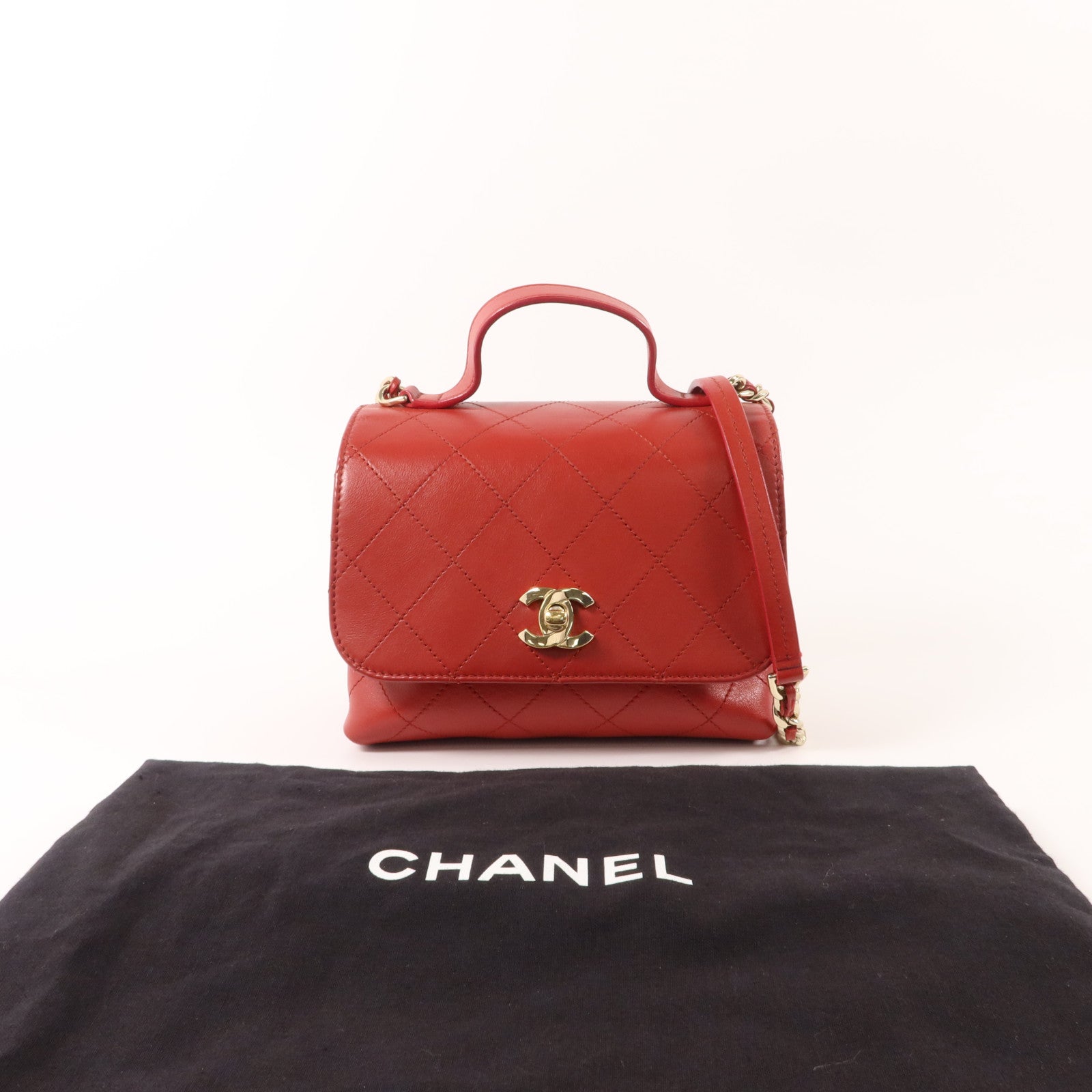 CHANEL 牛皮皮革Double Pocket Top Handle手挽肩背兩用袋