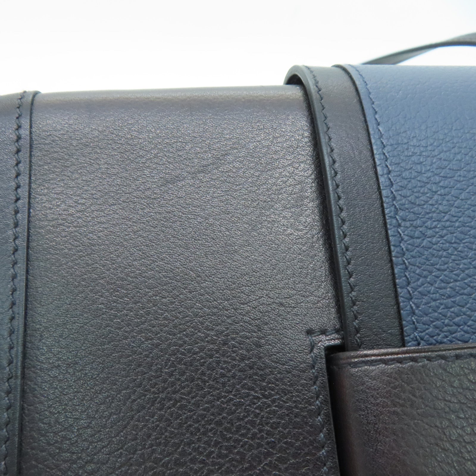 HERMES Evergrain/Evercolor皮革Pochette H Passant銀扣肩背袋藍色/黑色