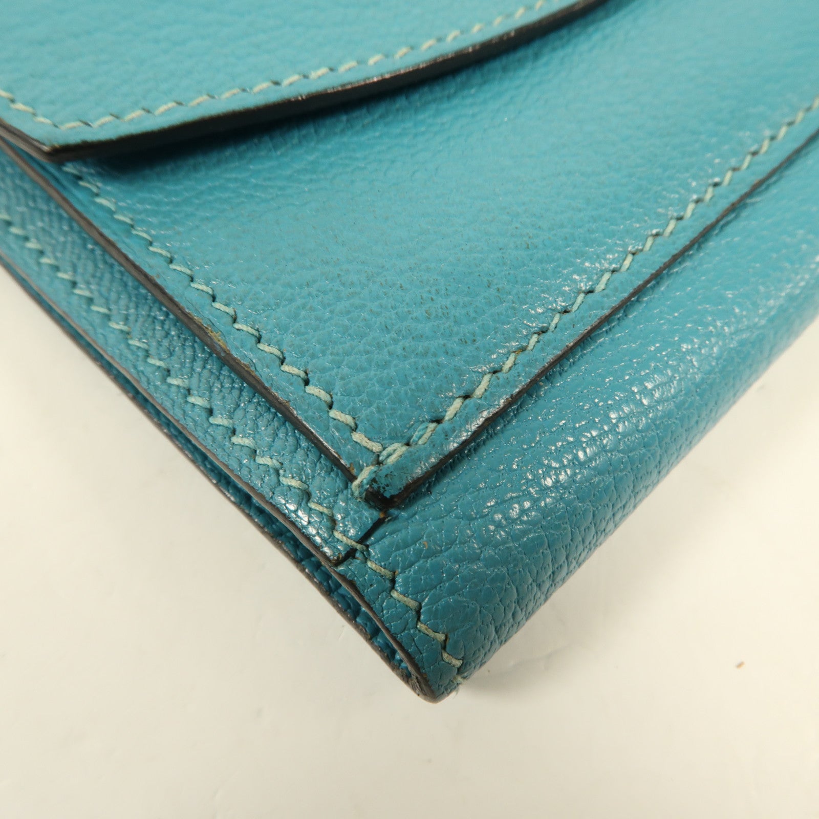 HERMES Chevre皮革Buckle Wallet銀扣錢包Bleu Paon