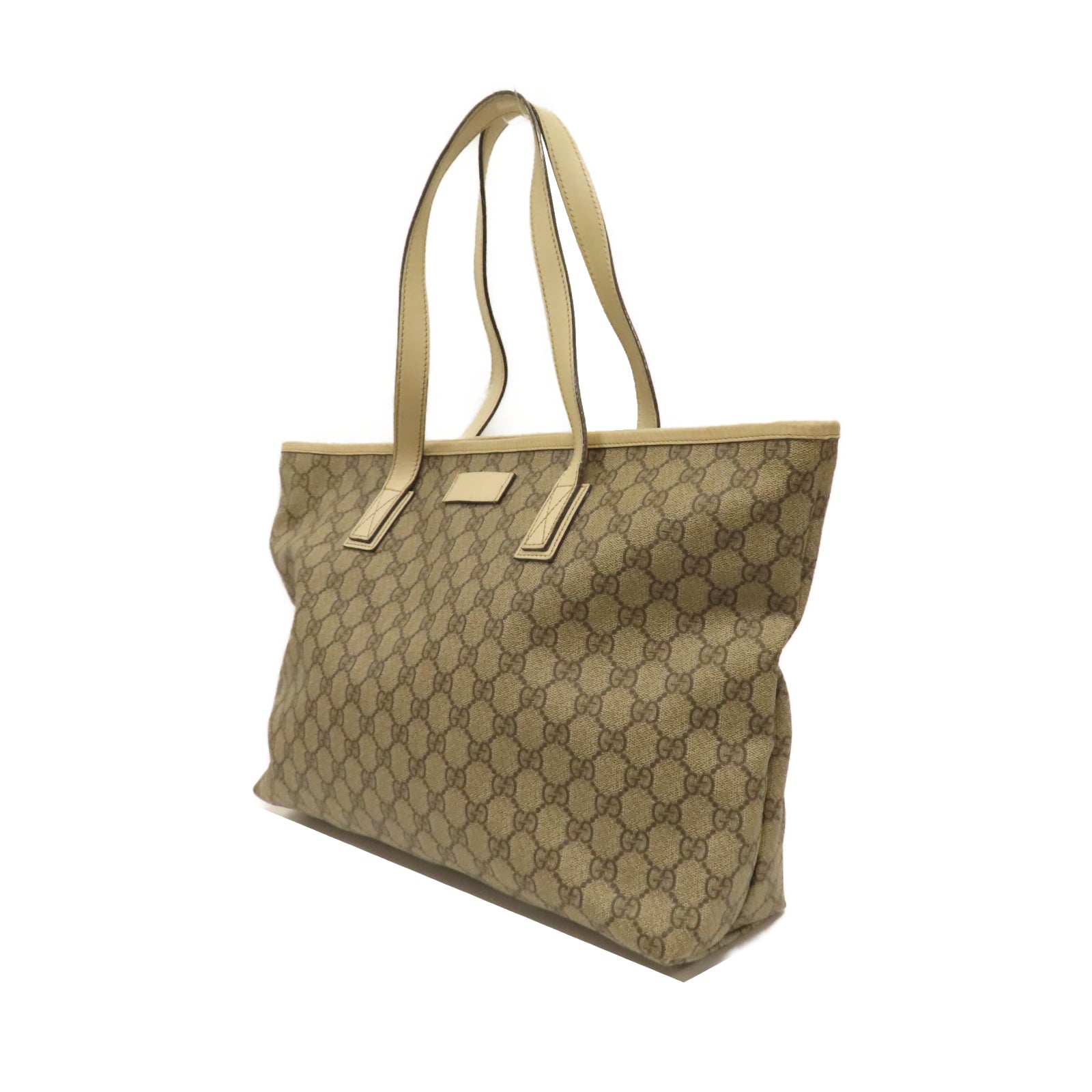 GUCCI 塗層帆布Tote Bag銀扣肩背袋米色