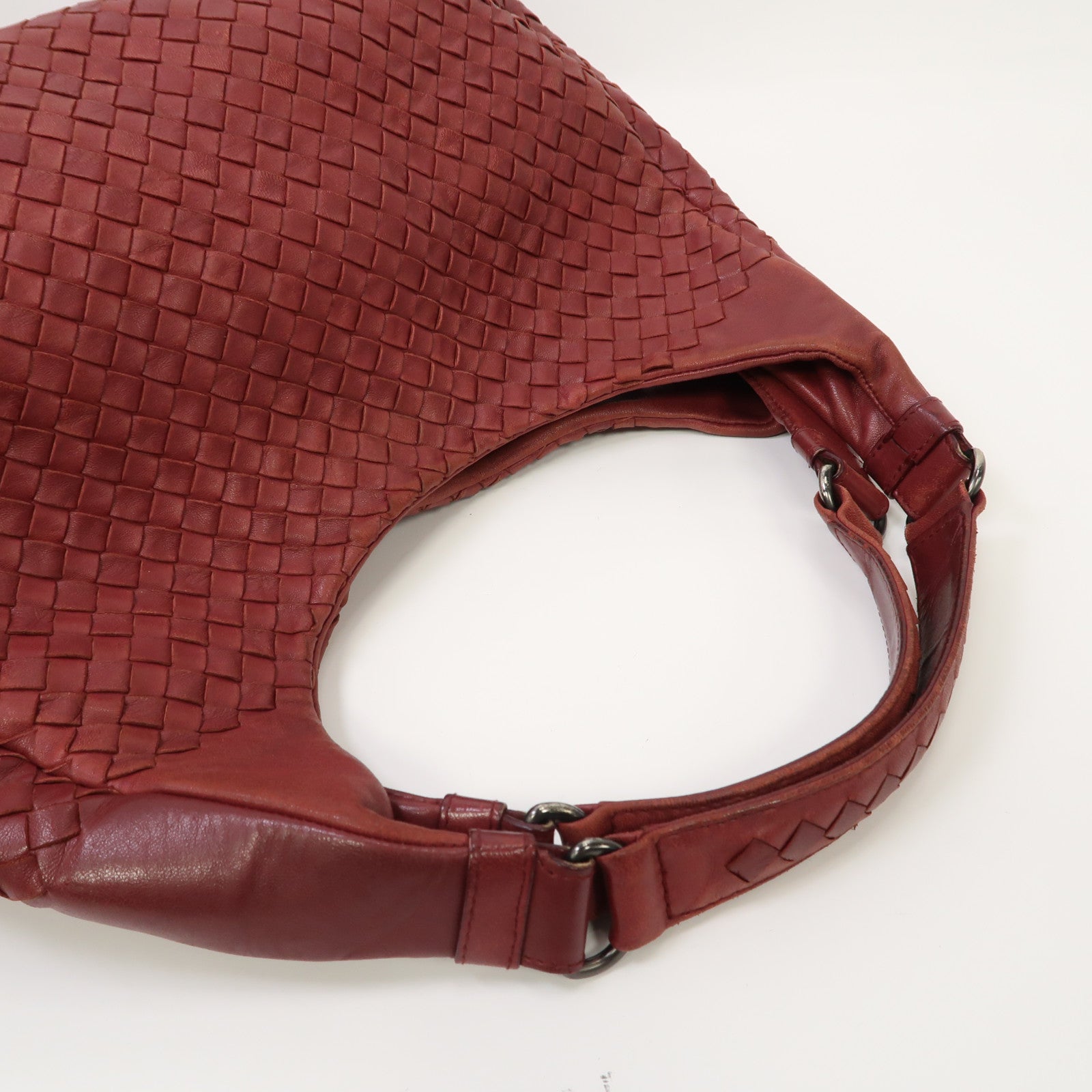 BOTTEGA VENETA 織紋皮革Campana Shoulder Bag銀扣肩背袋紅色
