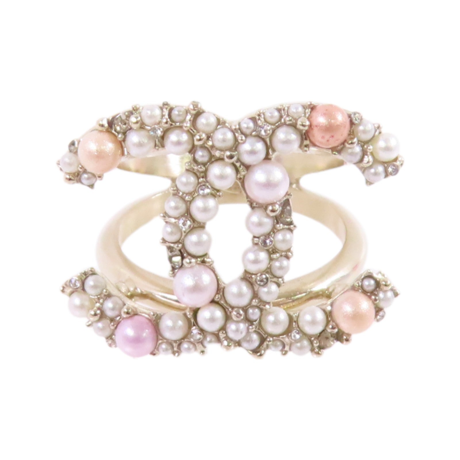 CHANEL 金屬/仿珍珠CC Ring戒指US#6.75