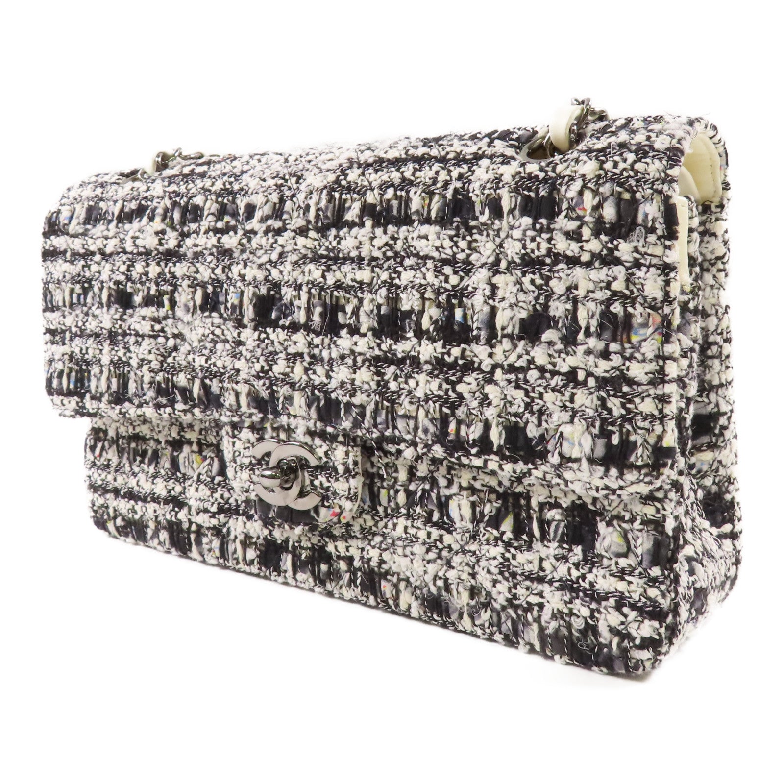 CHANEL 粗花呢Chain Shoulder銀扣鏈帶肩背袋