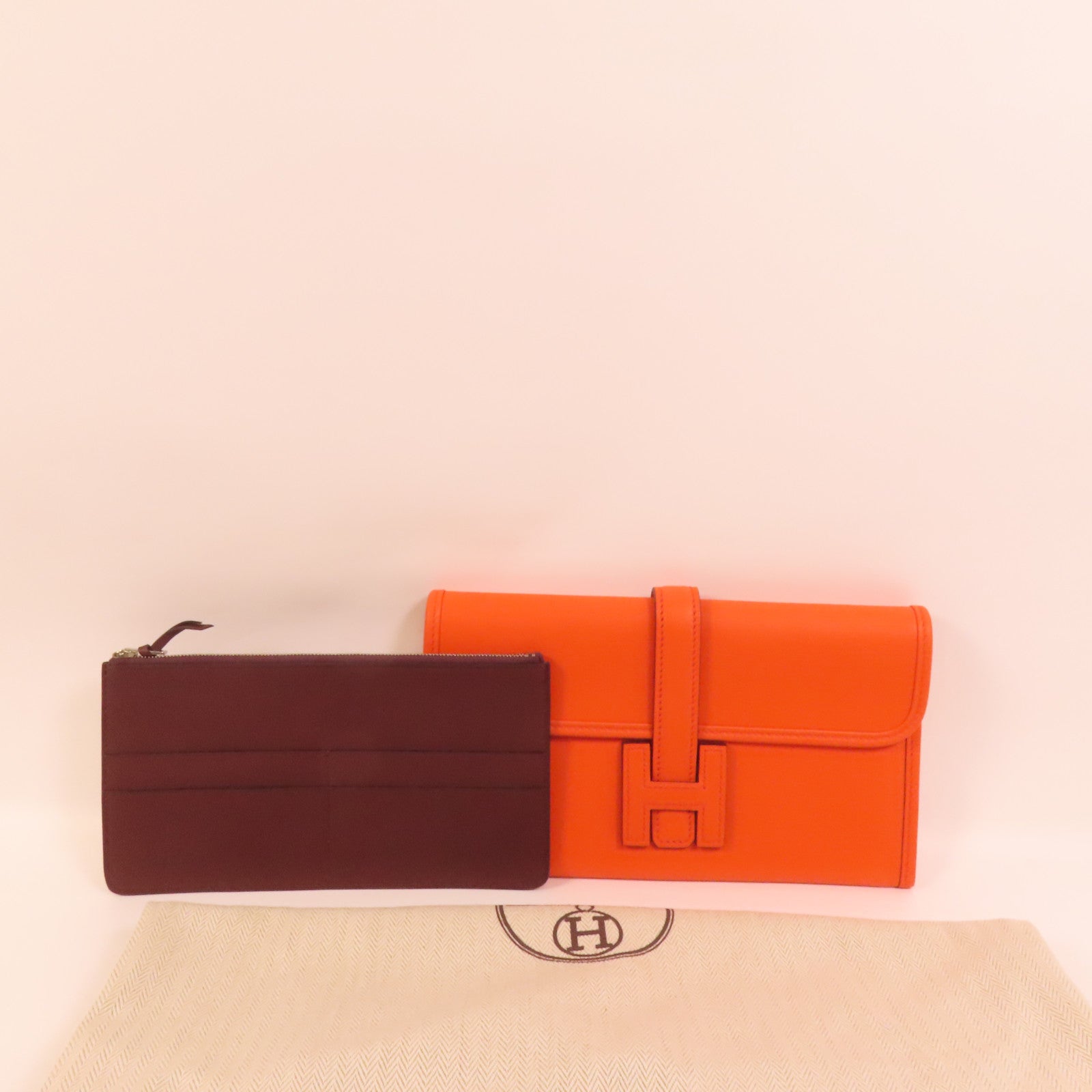 HERMES Swift皮革Jige Duo Clutch手拿包Orange Poppy