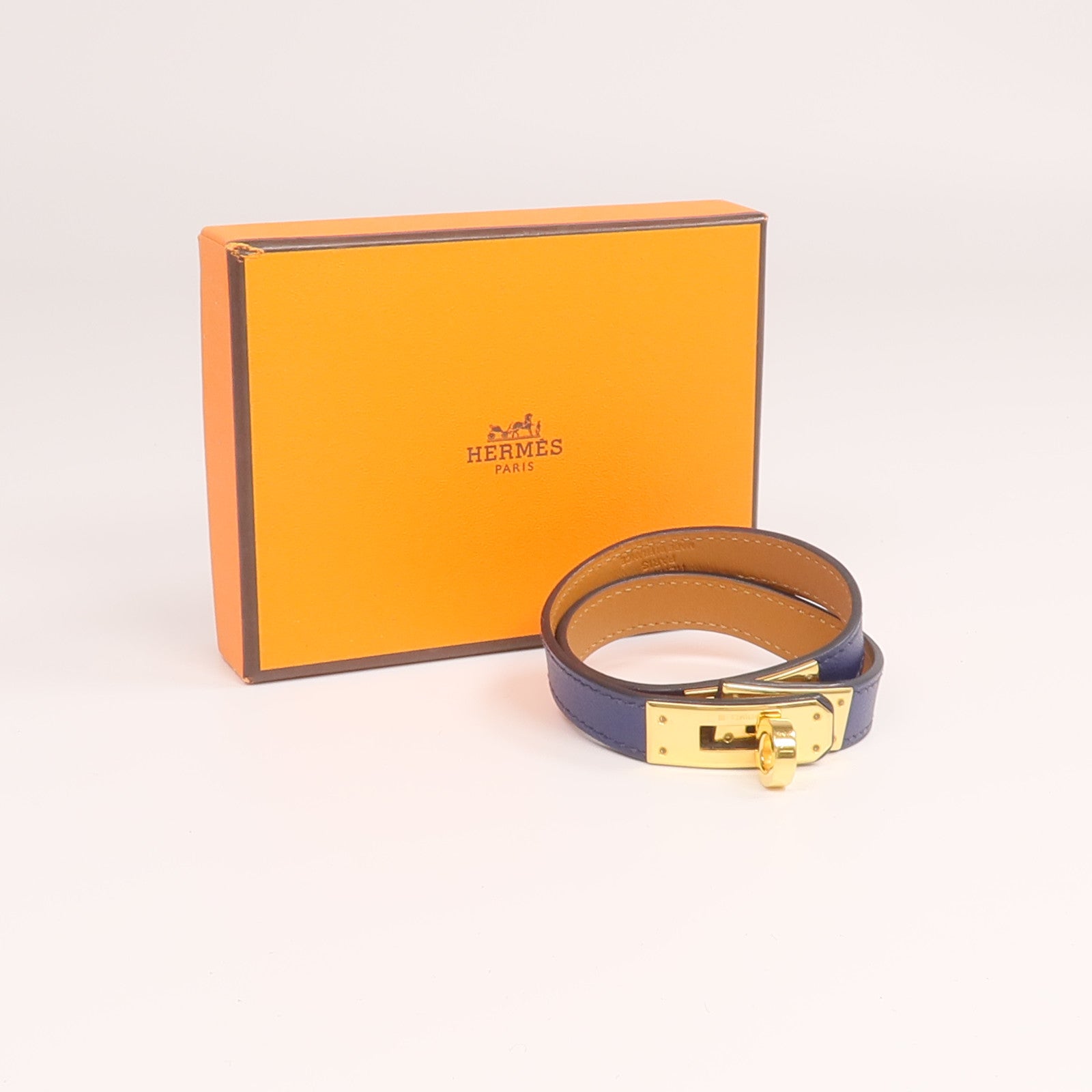 HERMES Swift皮革Kelly Double Tour手帶Bleu Saphir