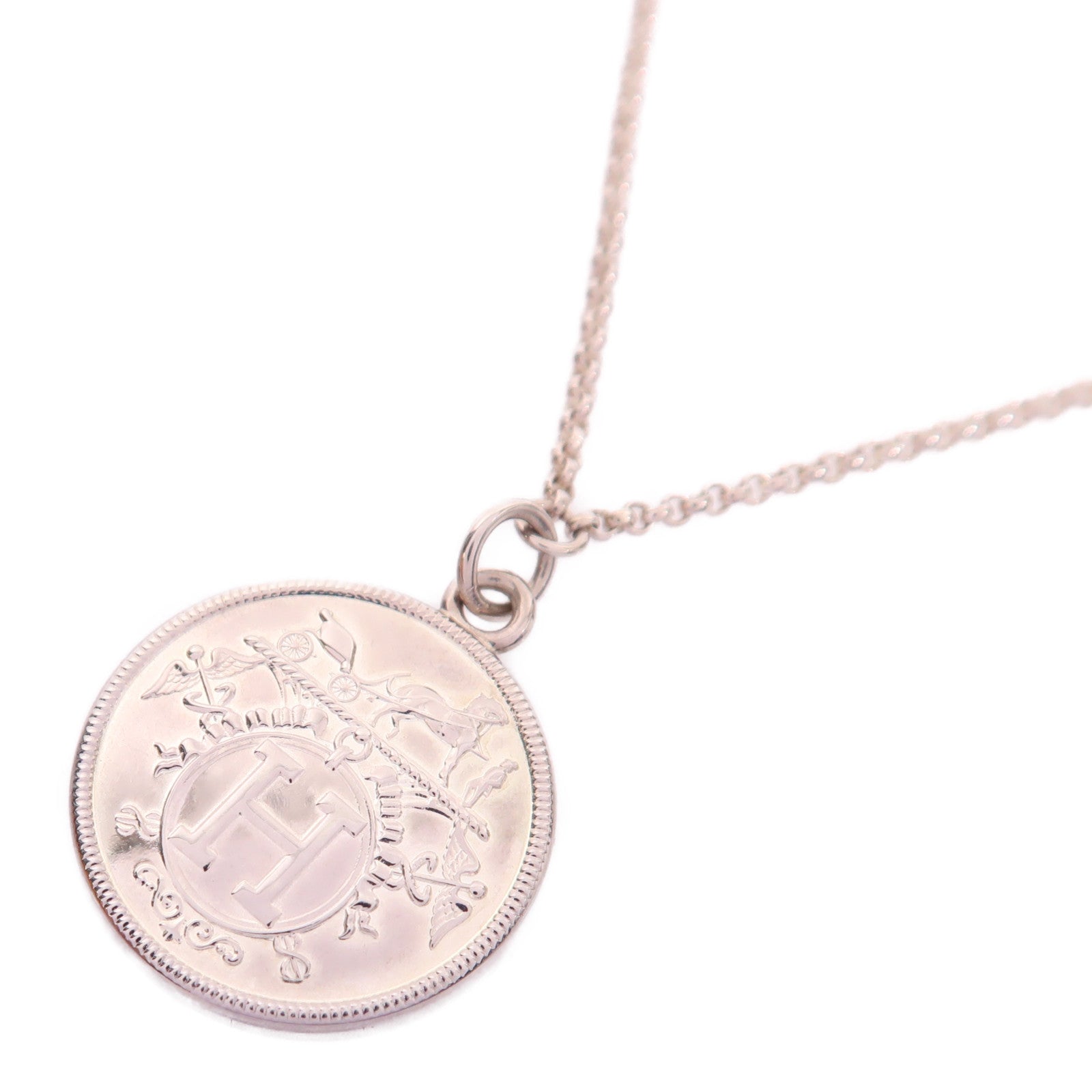 HERMES 925純銀/18K玫瑰金Ex-Libris Necklace項鍊
