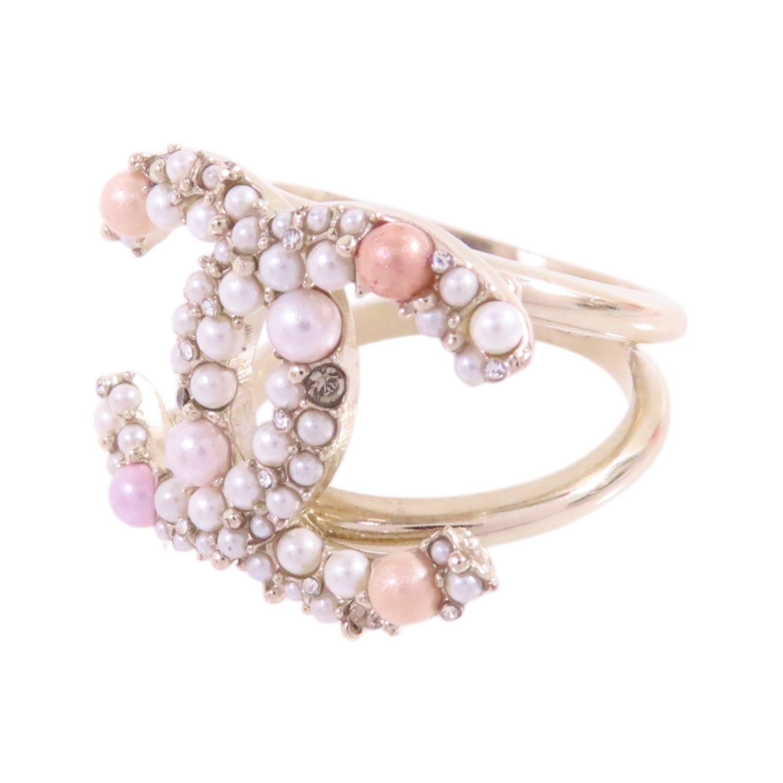 CHANEL 金屬/仿珍珠CC Ring戒指US#6.75