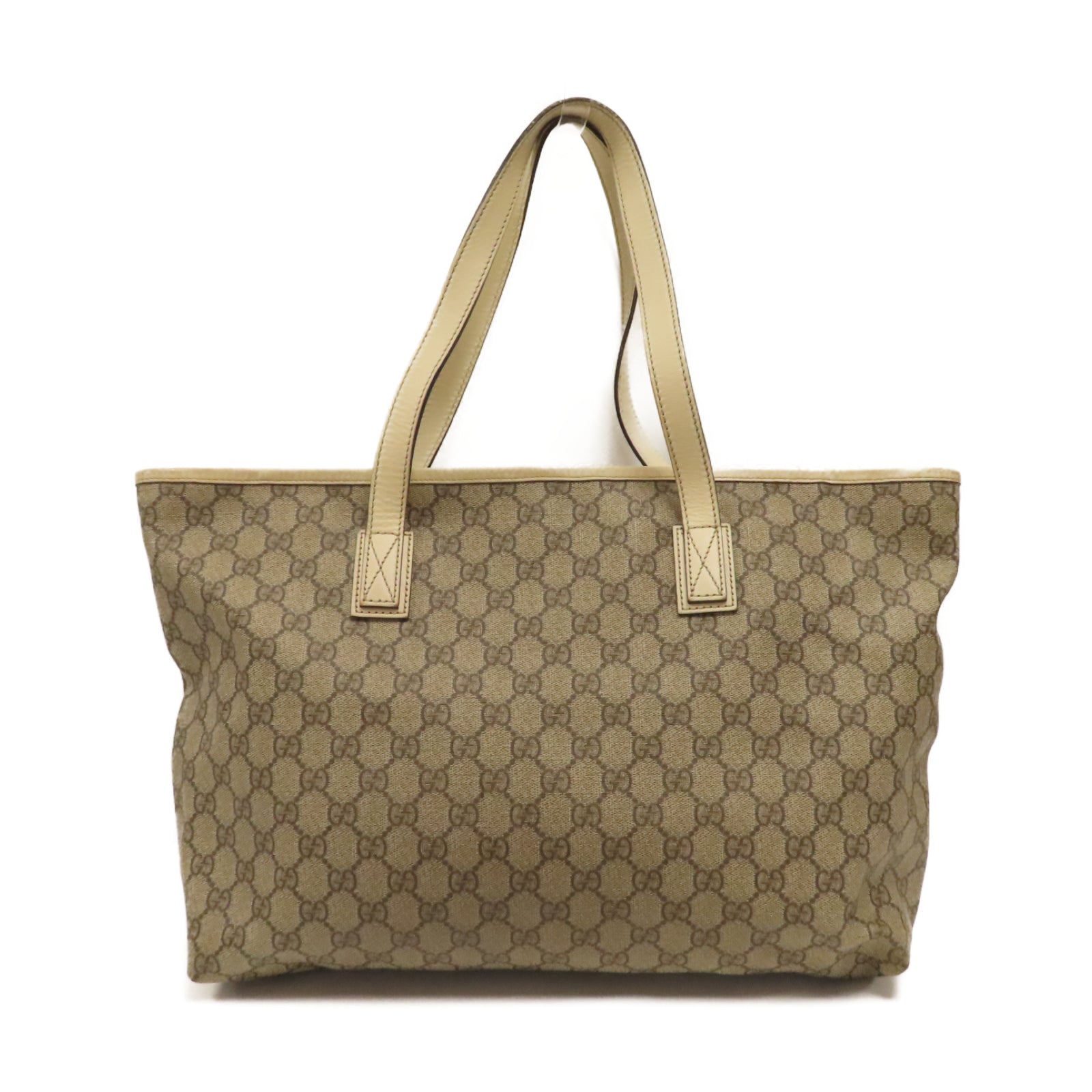 GUCCI 塗層帆布Tote Bag銀扣肩背袋米色