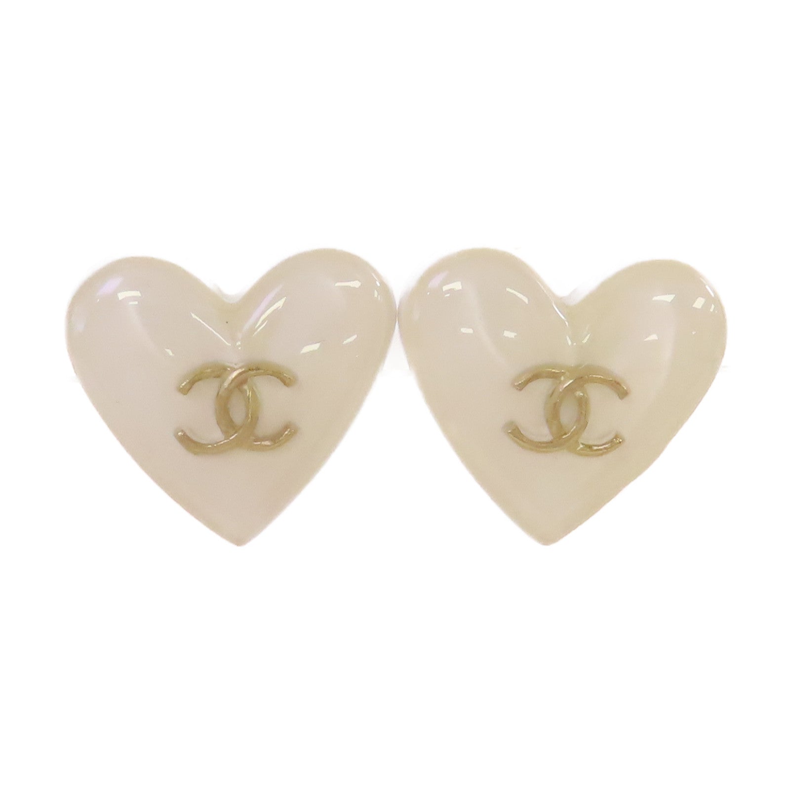 CHANEL PVC/金屬CC Heart Earrings耳環白色/金色