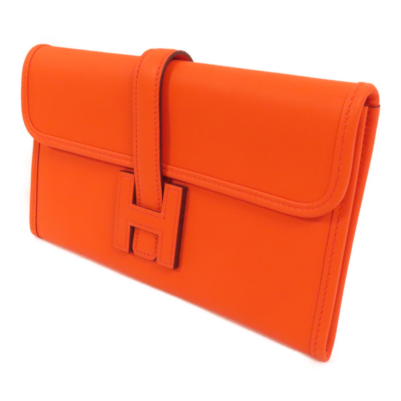 HERMES Swift皮革Jige Duo Clutch手拿包Orange Poppy