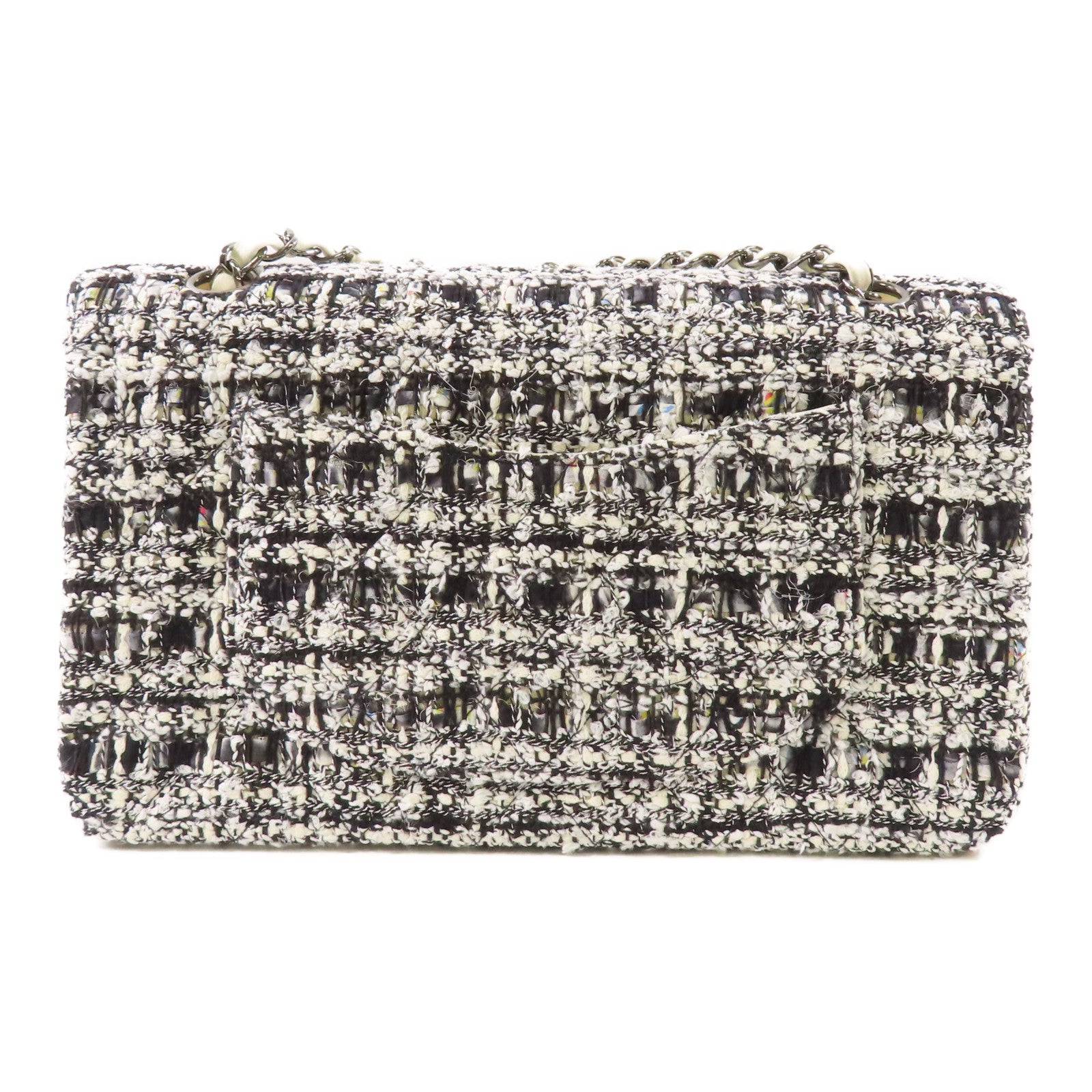 CHANEL 粗花呢Chain Shoulder銀扣鏈帶肩背袋