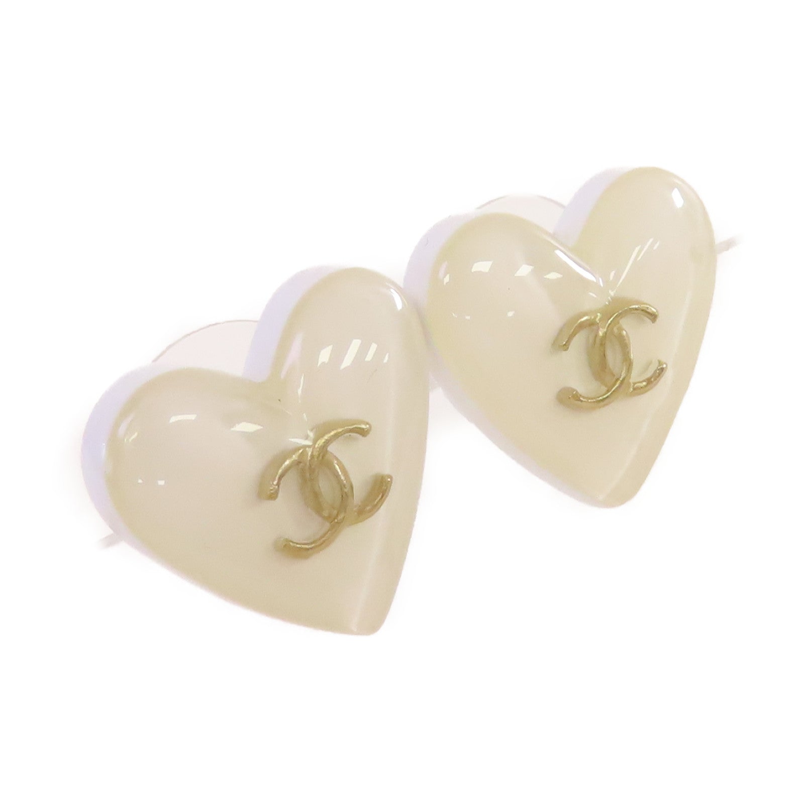 CHANEL PVC/金屬CC Heart Earrings耳環白色/金色