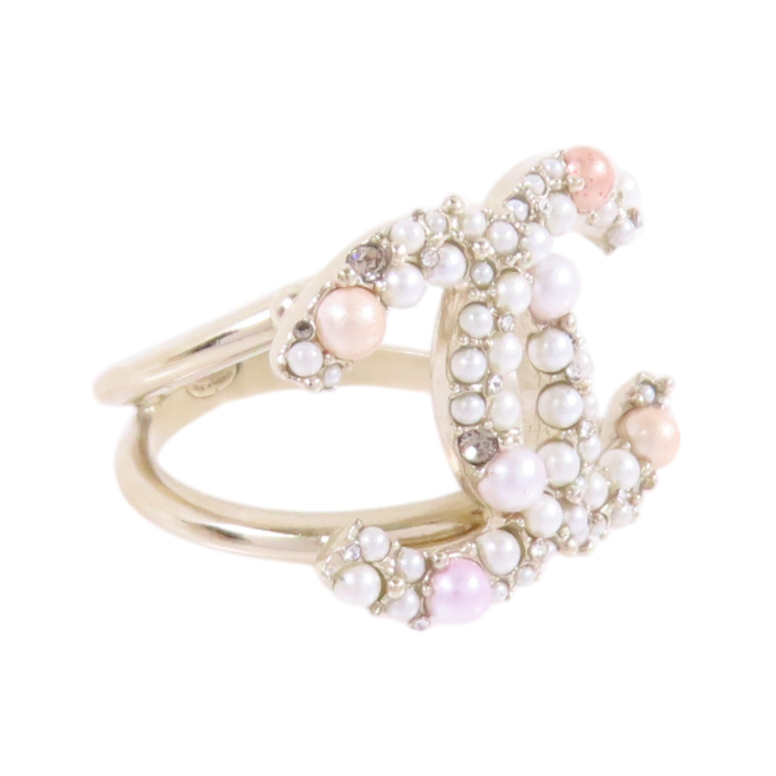CHANEL 金屬/仿珍珠CC Ring戒指US#6.75