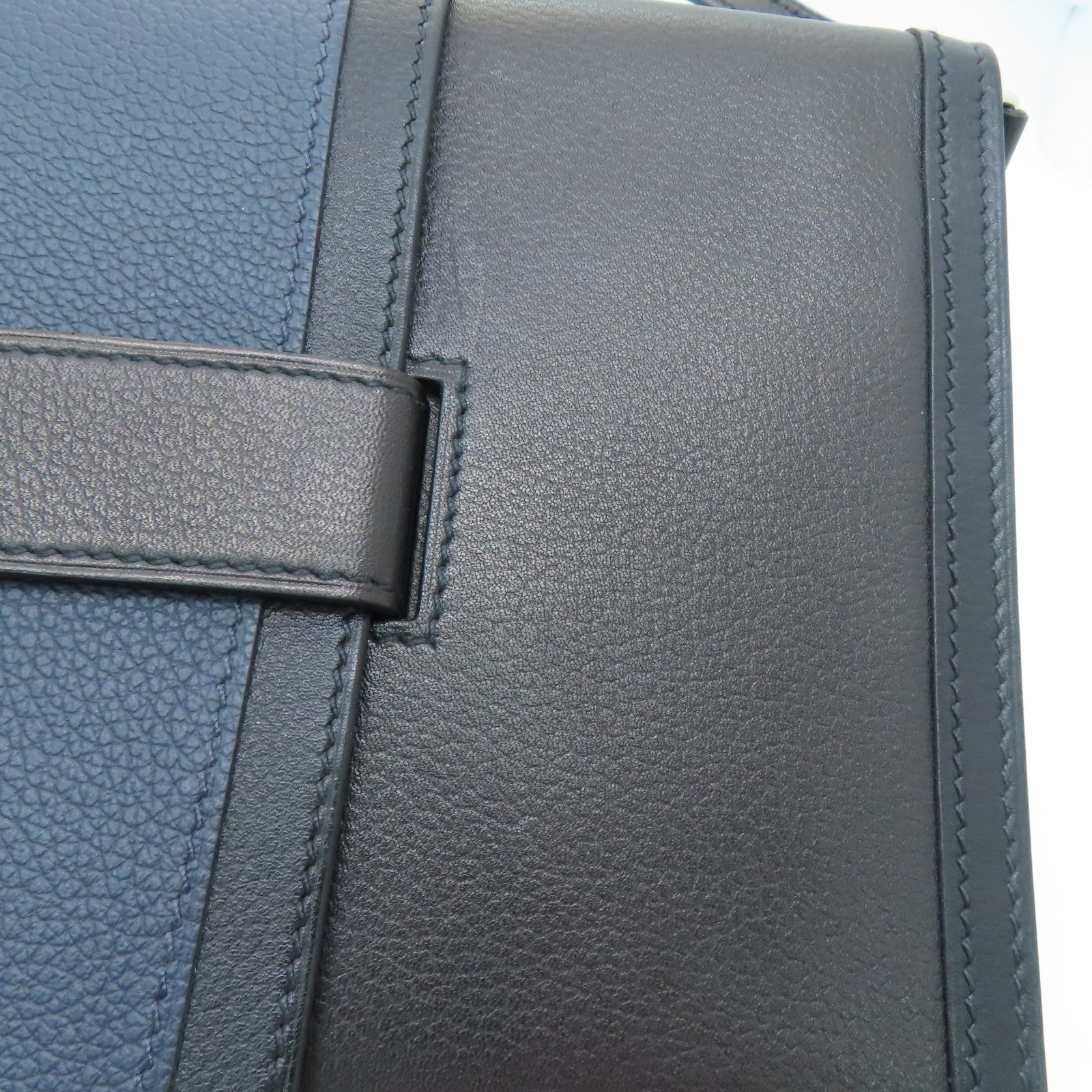 HERMES Evergrain/Evercolor皮革Pochette H Passant銀扣肩背袋藍色/黑色