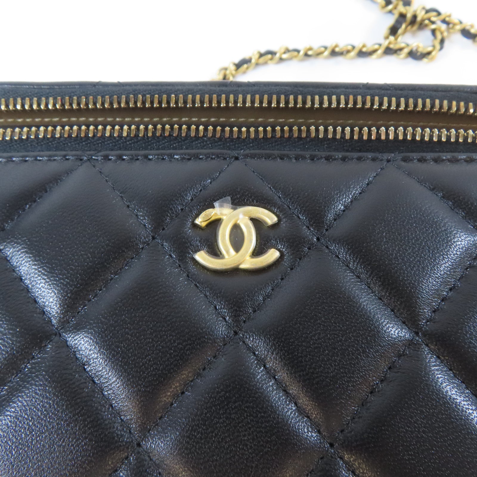 CHANEL 菱格羊皮皮革Vanity Case金扣鏈帶肩背袋黑色