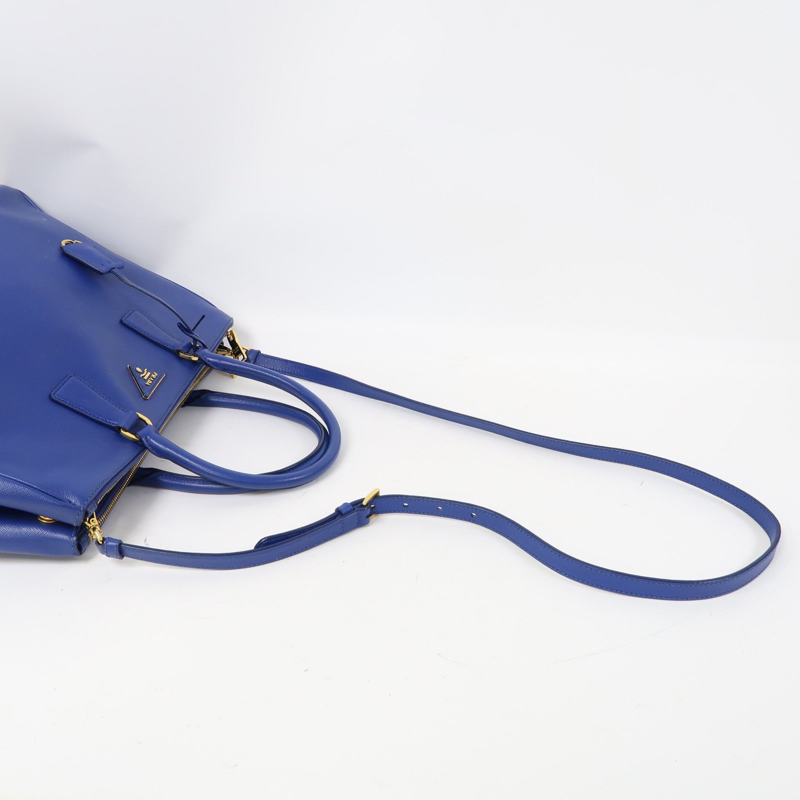 PRADA 牛皮皮革2 Way Shoulder金扣手挽肩背兩用袋藍色