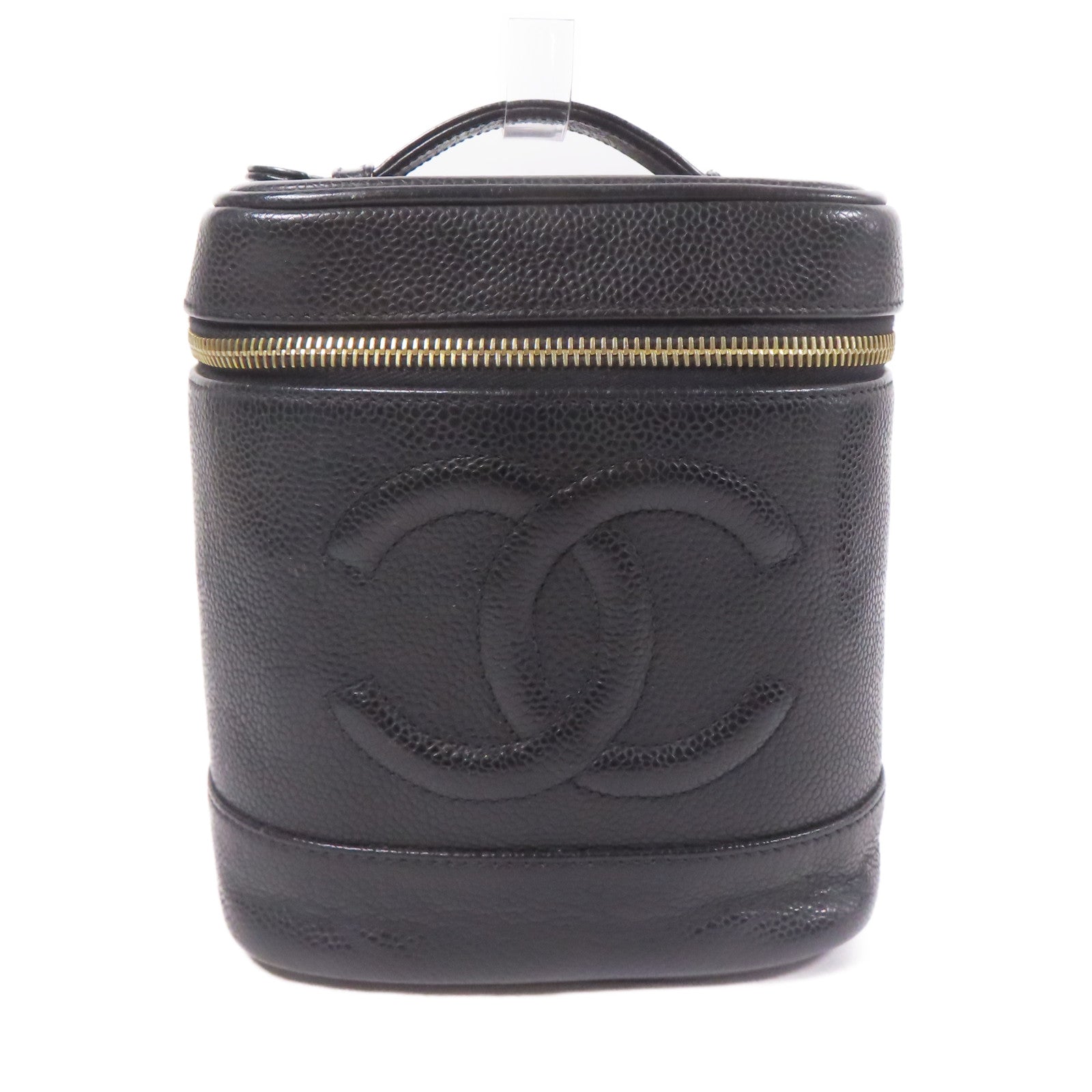 CHANEL CC GHW Vintage Vanity Handbag Calfskin Leather Black