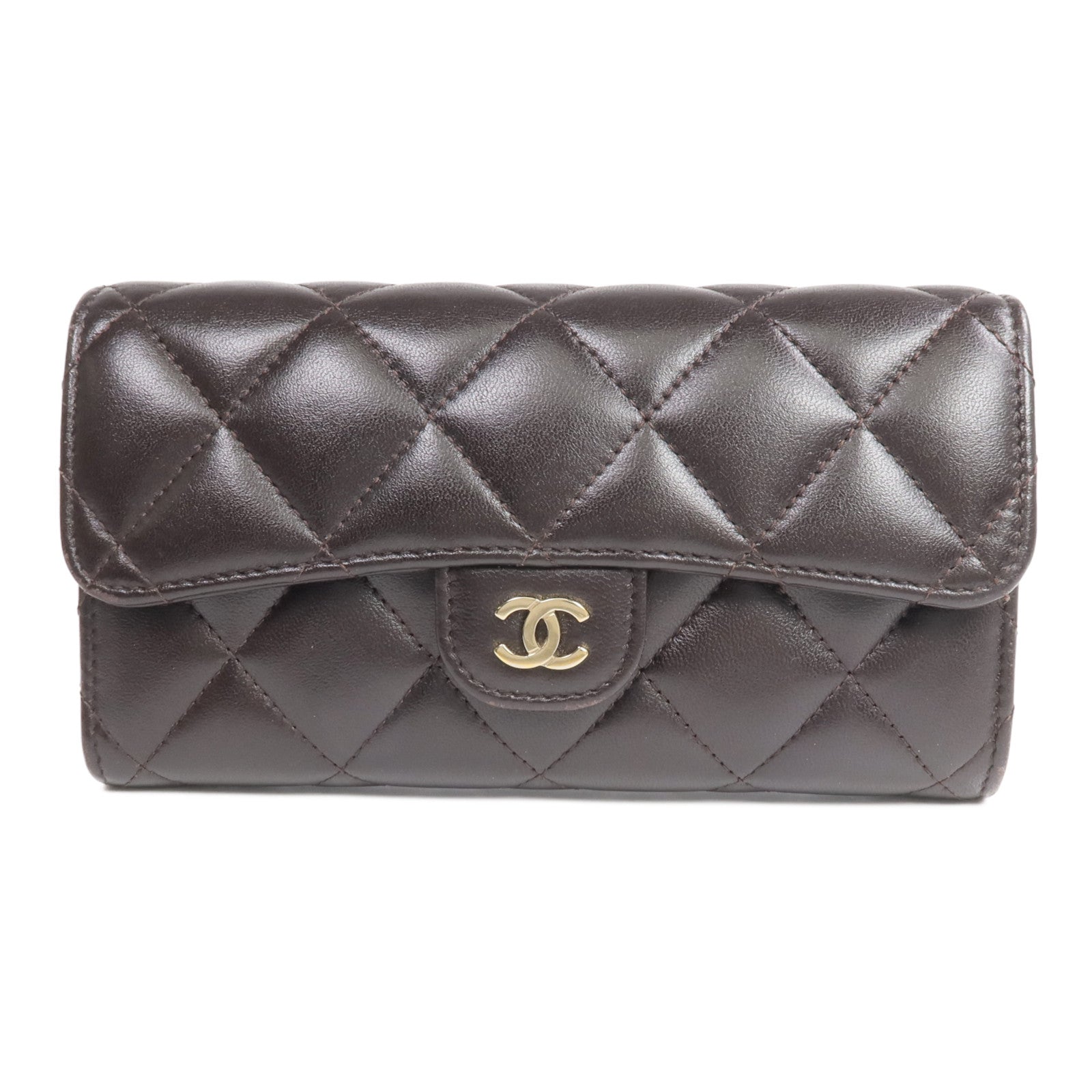 CHANEL 羊皮皮革Medium Wallet金扣長錢包