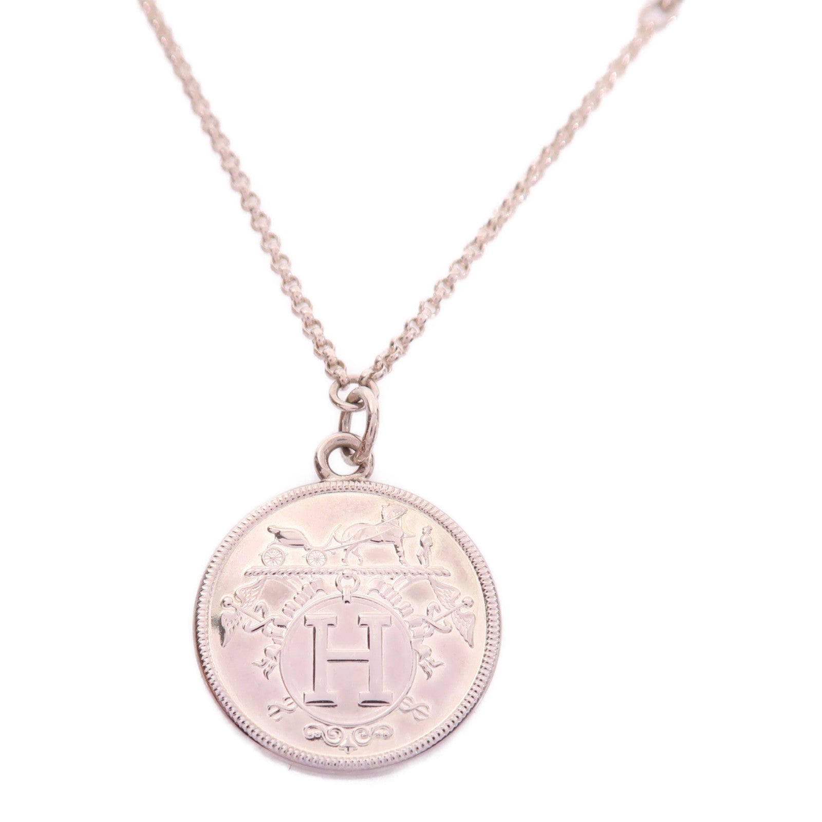 HERMES 925純銀/18K玫瑰金Ex-Libris Necklace項鍊