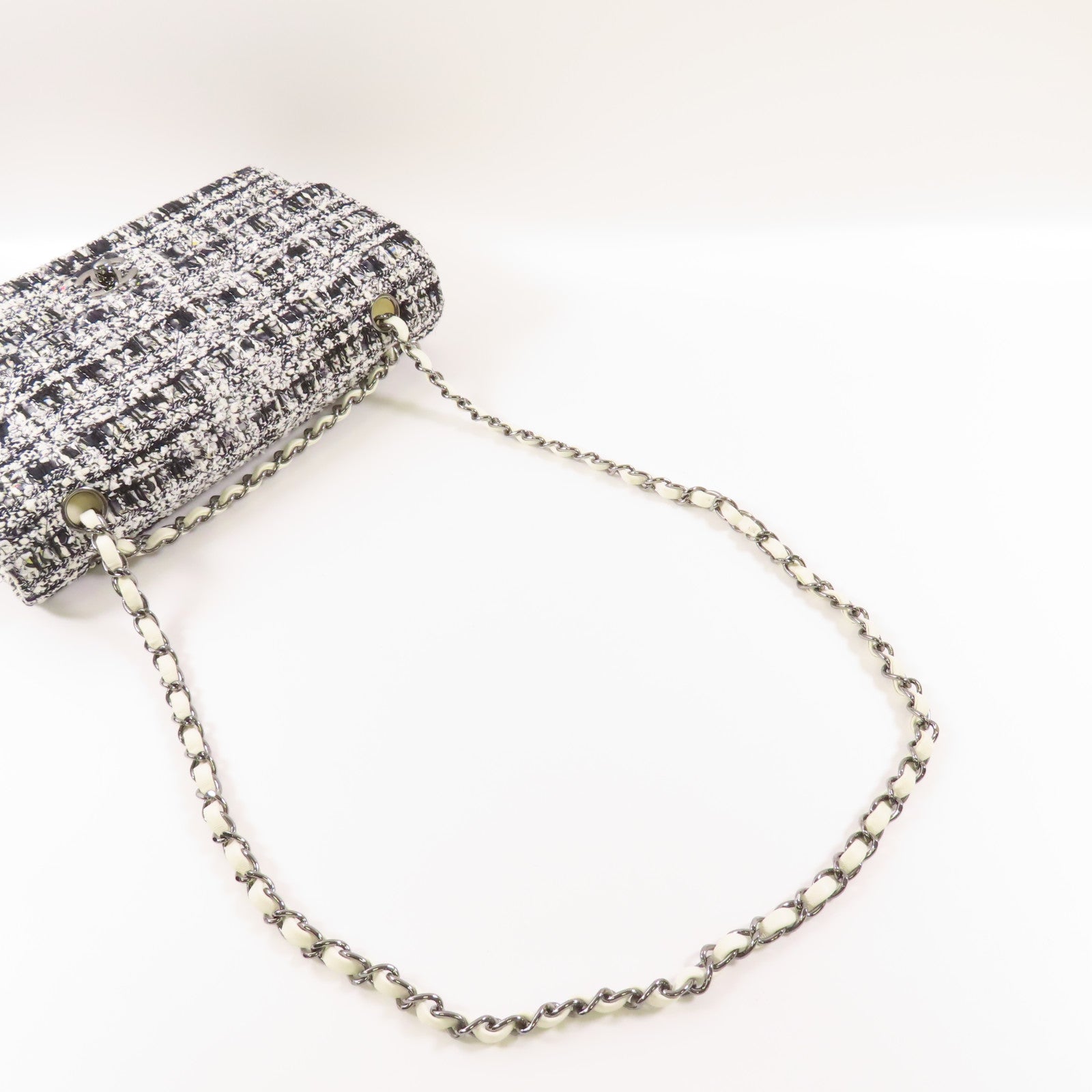 CHANEL 粗花呢Chain Shoulder銀扣鏈帶肩背袋