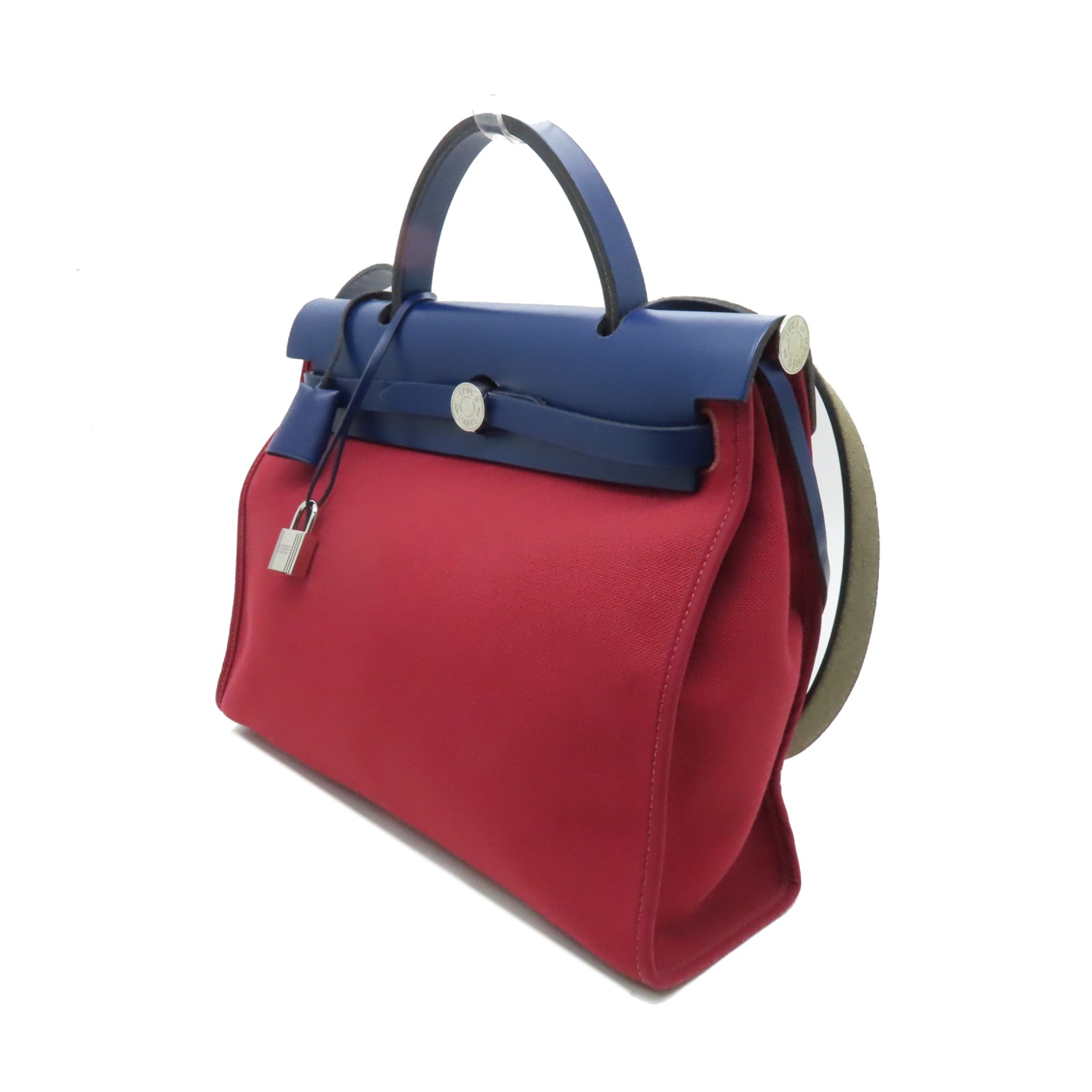 HERMES 【激減優惠】帆布/皮革Herbag PM銀扣手挽肩背兩用袋紅色/藍色