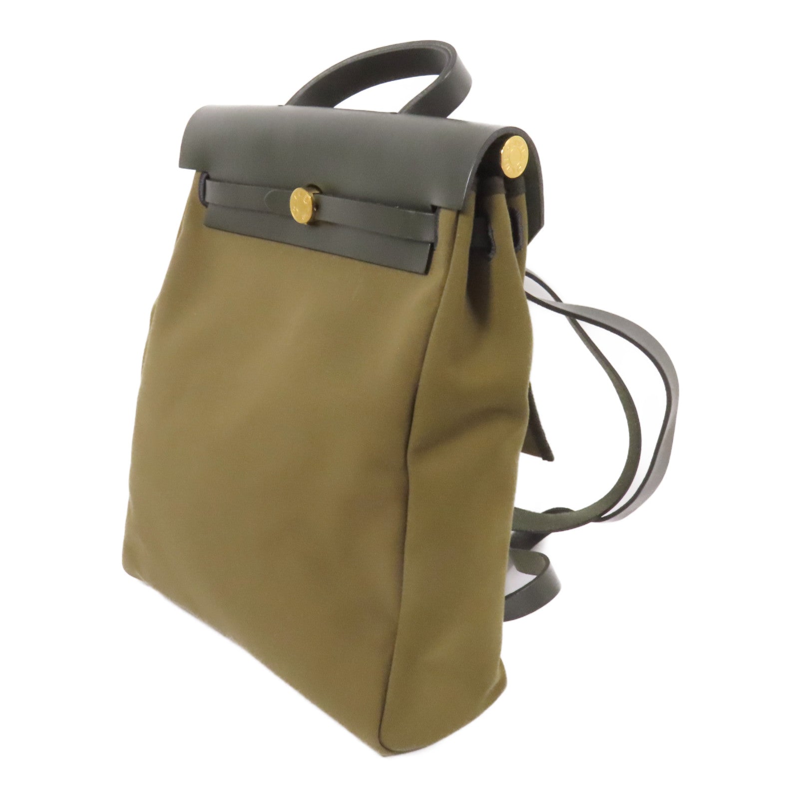 HERMES 皮革/帆布Herbag Backpack金扣背包Green