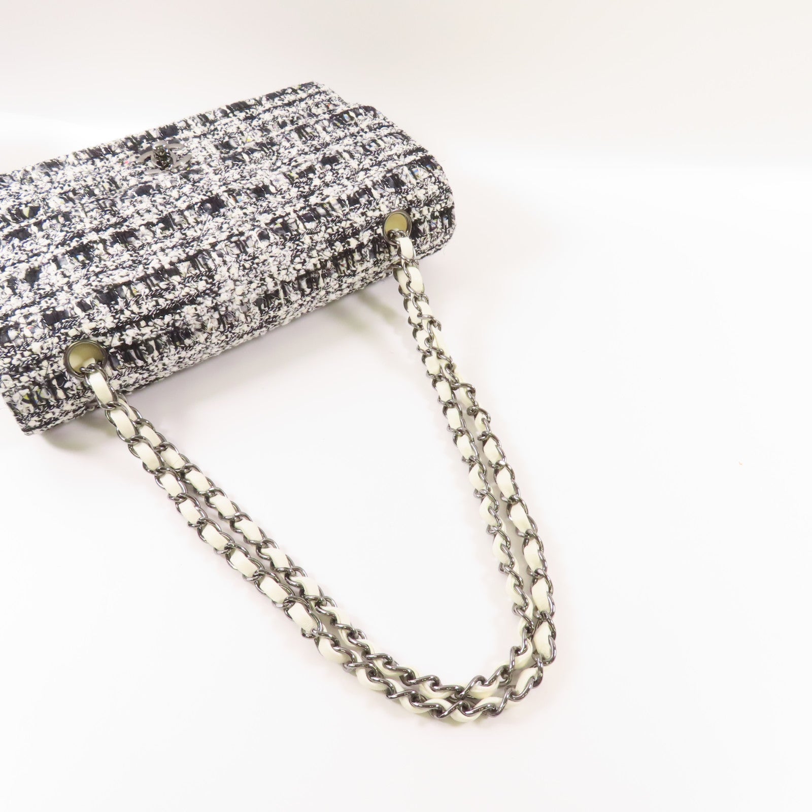 CHANEL 粗花呢Chain Shoulder銀扣鏈帶肩背袋