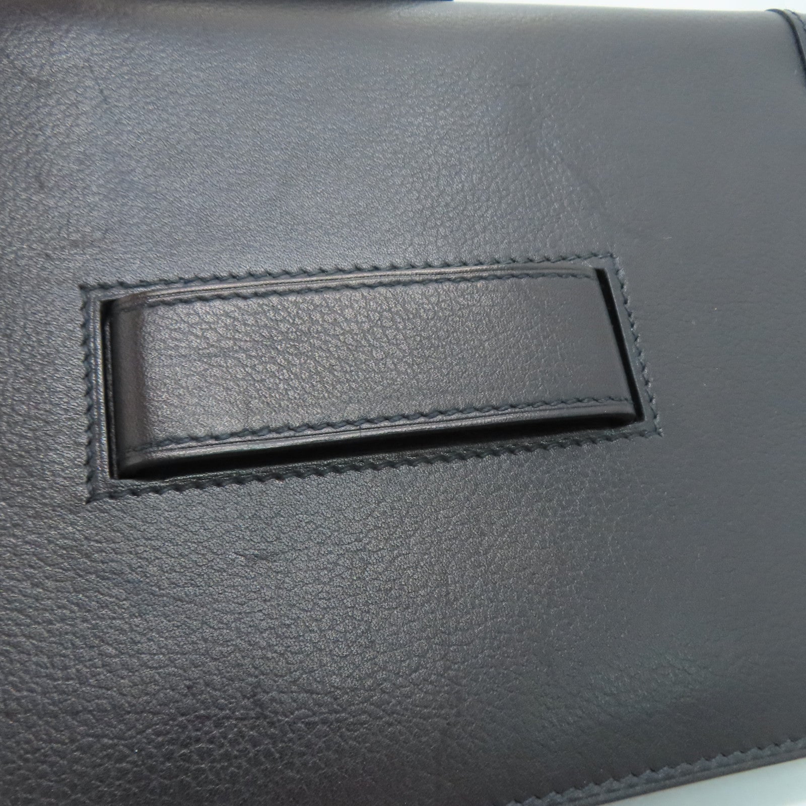 HERMES Evergrain/Evercolor皮革Pochette H Passant銀扣肩背袋藍色/黑色