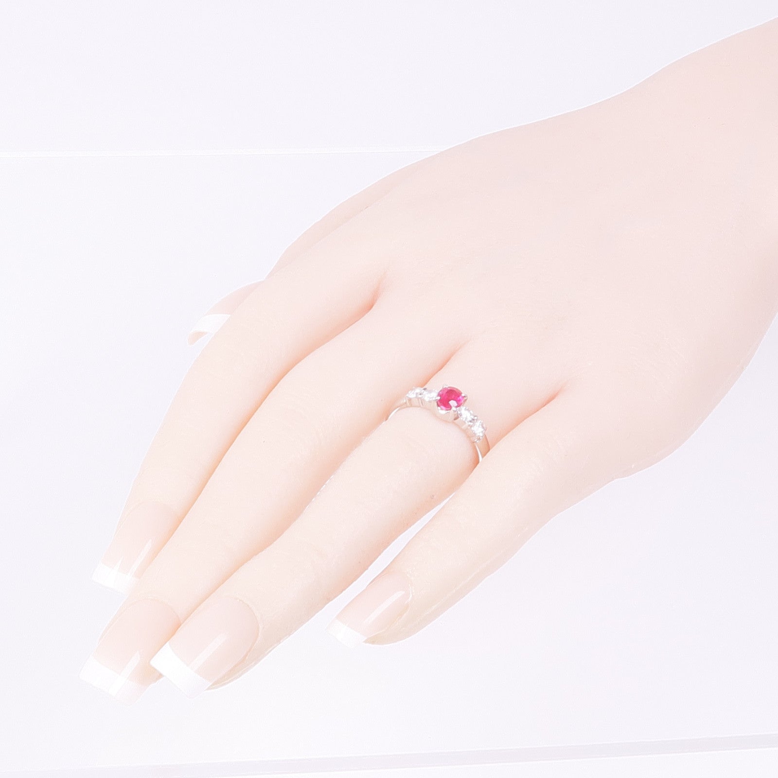 JEWELRY PT900鉑金Ruby Diamond Ring紅寶石/鑽石戒指US#7