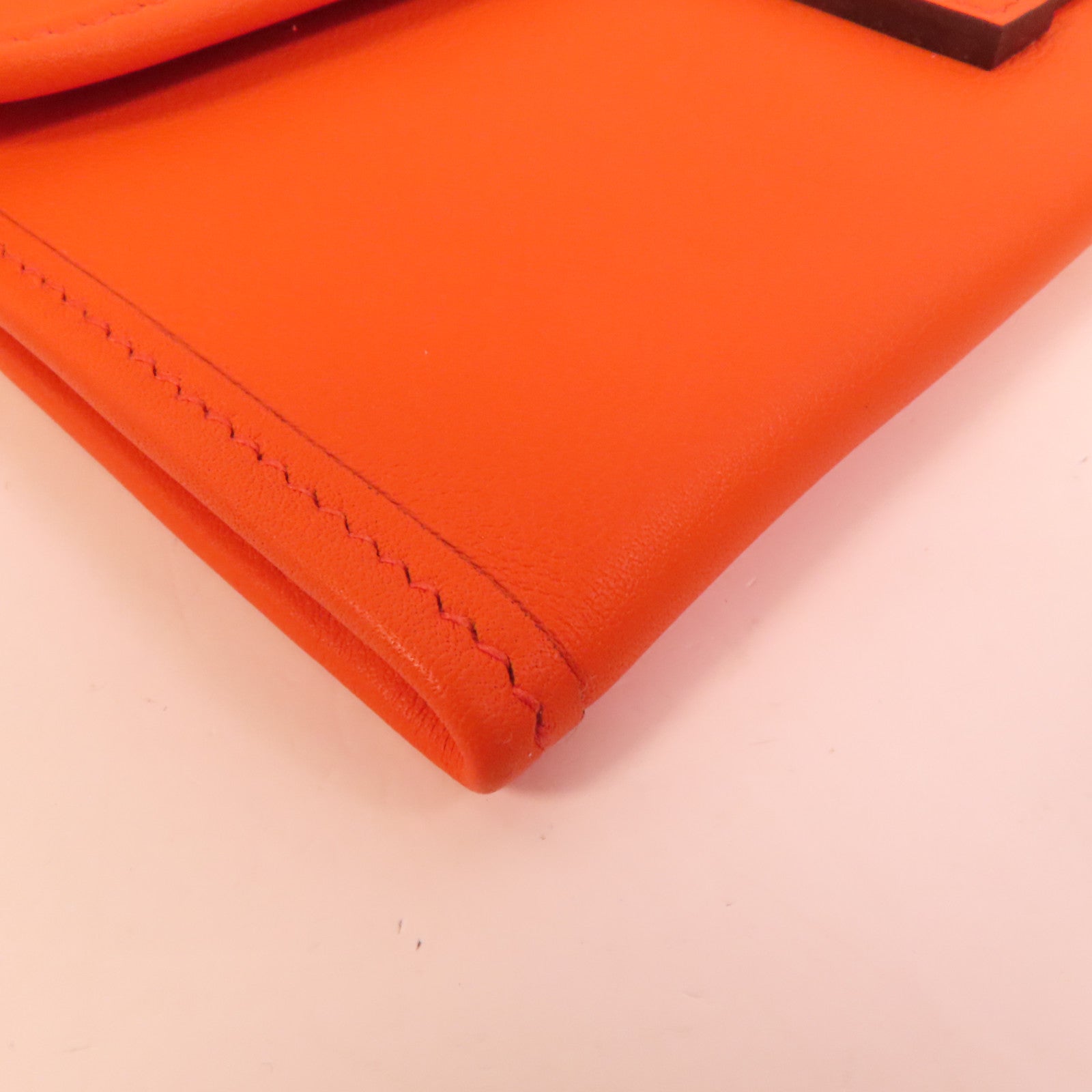 HERMES Swift皮革Jige Duo Clutch手拿包Orange Poppy