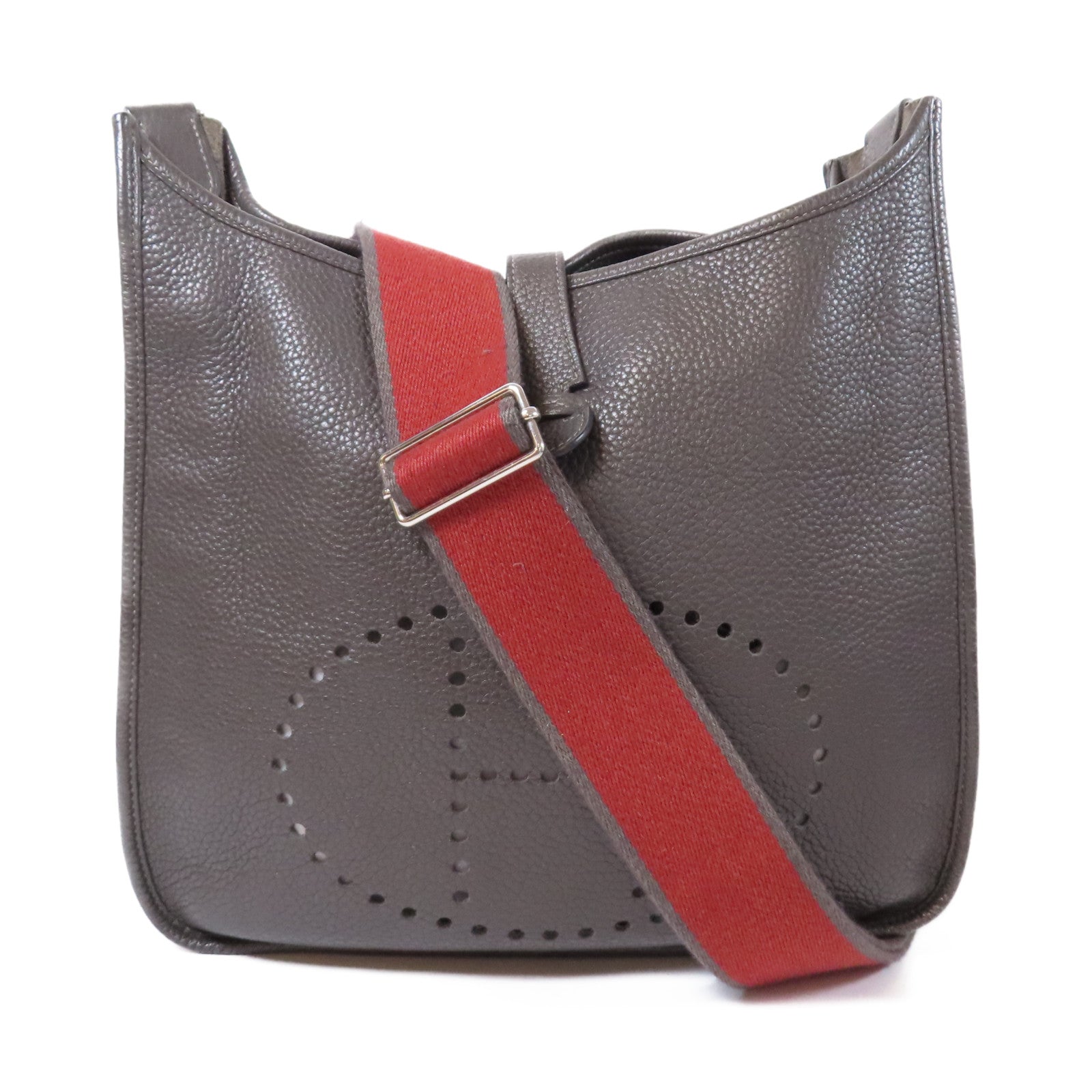 HERMES Clemence皮革Evelyne GM銀扣肩背袋灰色