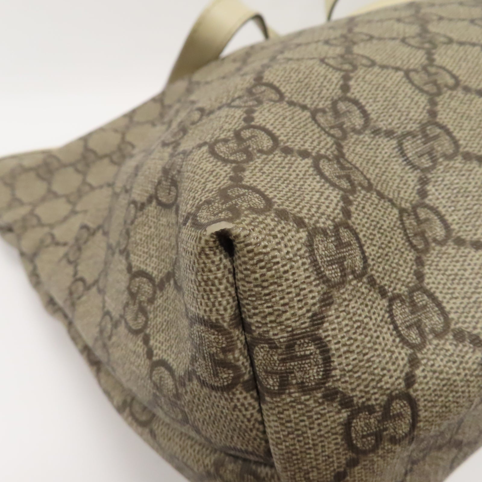 GUCCI 塗層帆布Tote Bag銀扣肩背袋米色