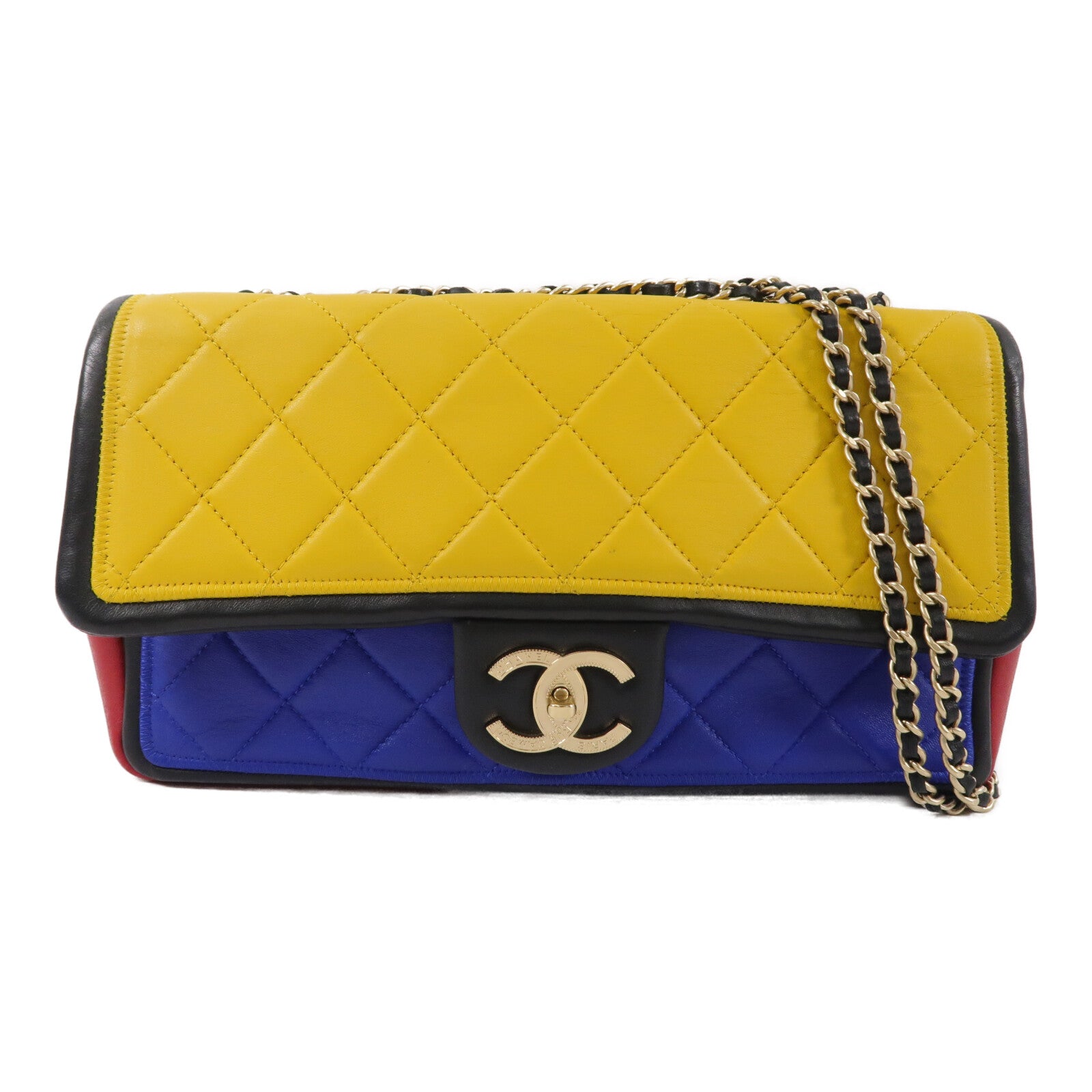 CHANEL 羊皮皮革Colorblock Medium Flap Bag鏈帶肩背袋