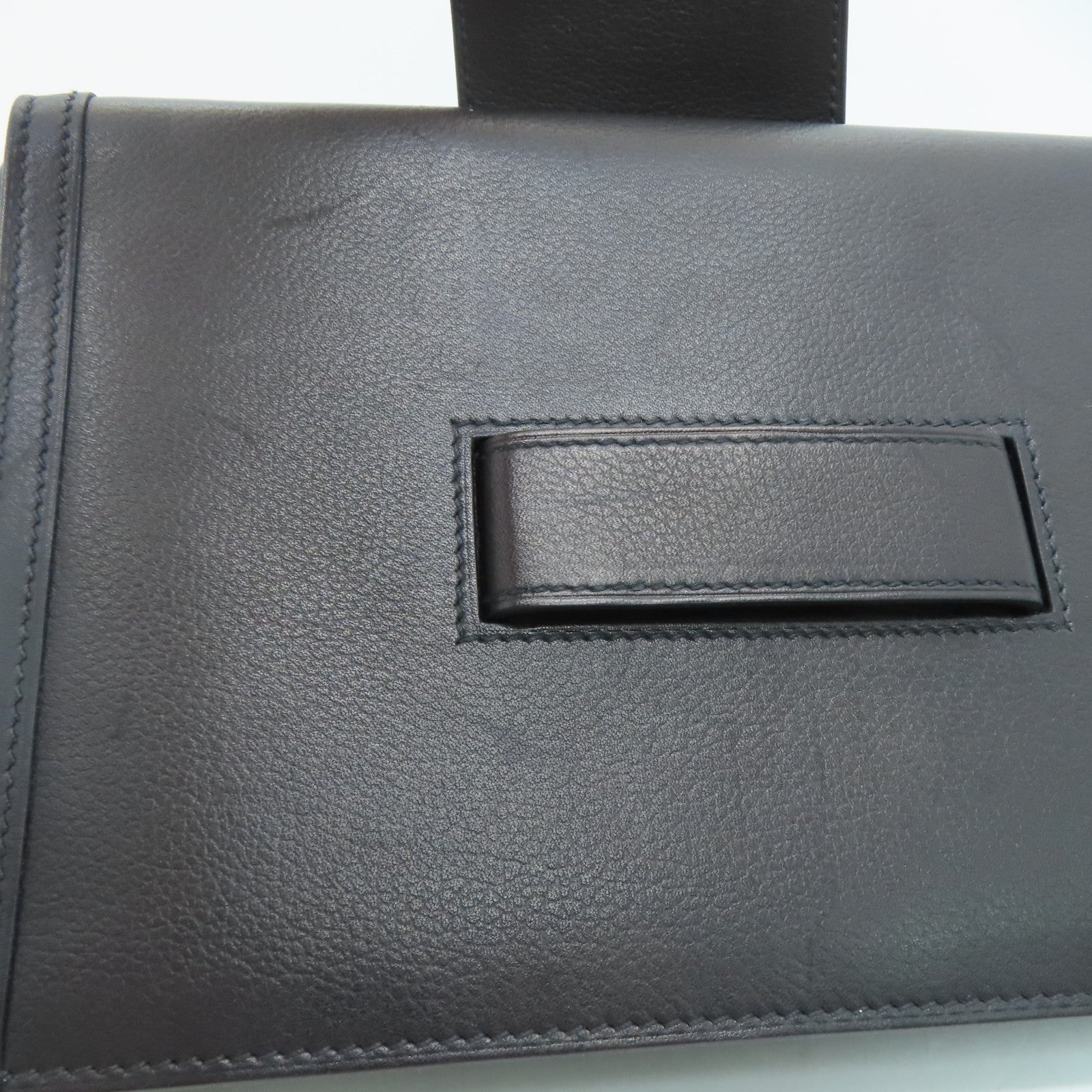 HERMES Evergrain/Evercolor皮革Pochette H Passant銀扣肩背袋藍色/黑色