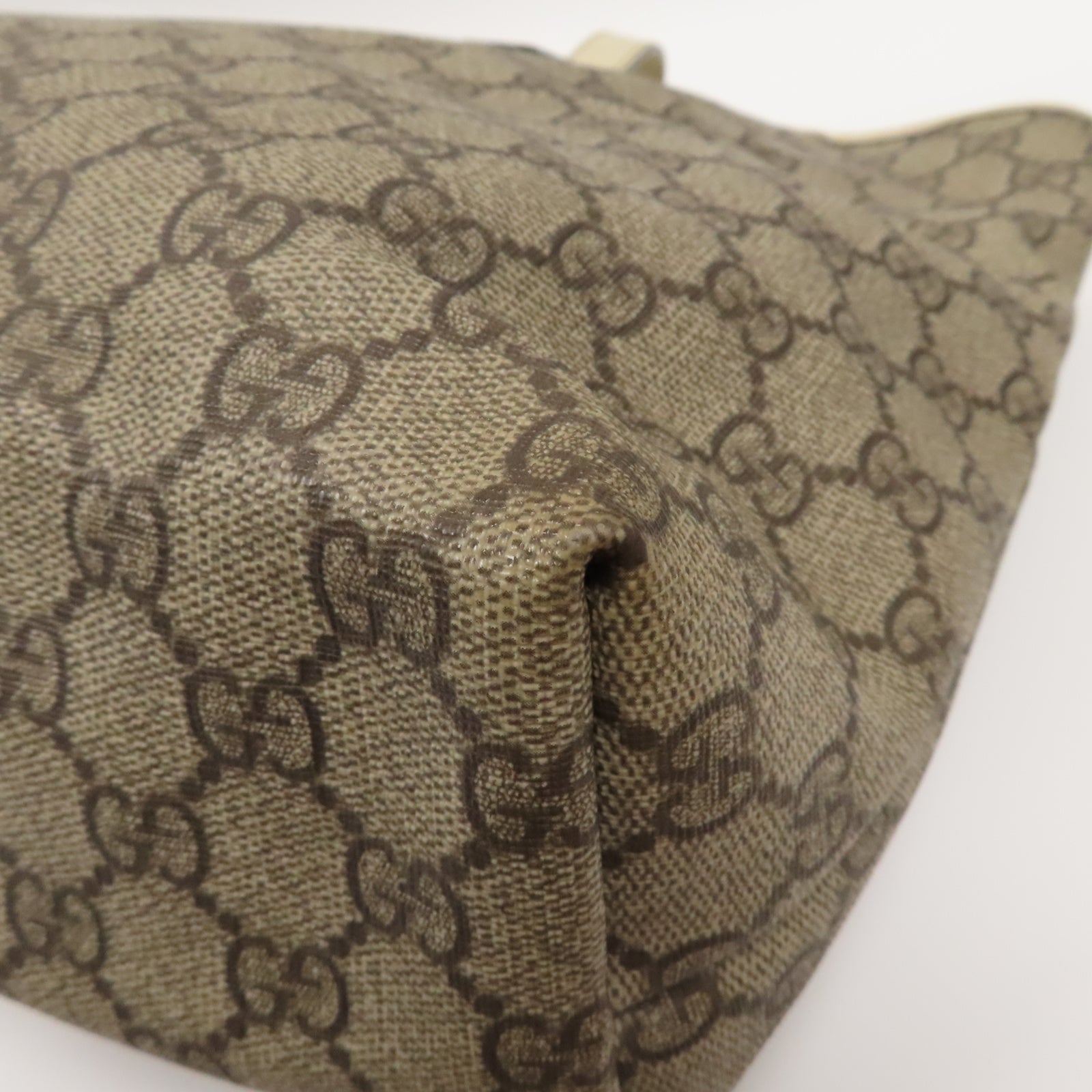 GUCCI 塗層帆布Tote Bag銀扣肩背袋米色