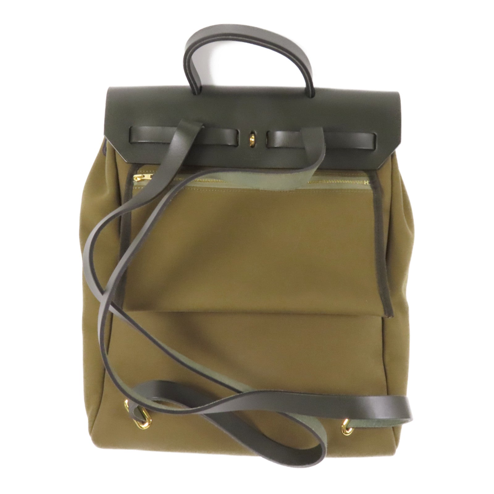 HERMES 皮革/帆布Herbag Backpack金扣背包Green