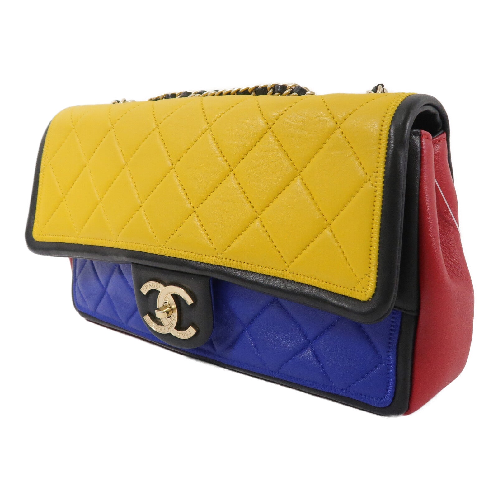CHANEL 羊皮皮革Colorblock Medium Flap Bag鏈帶肩背袋