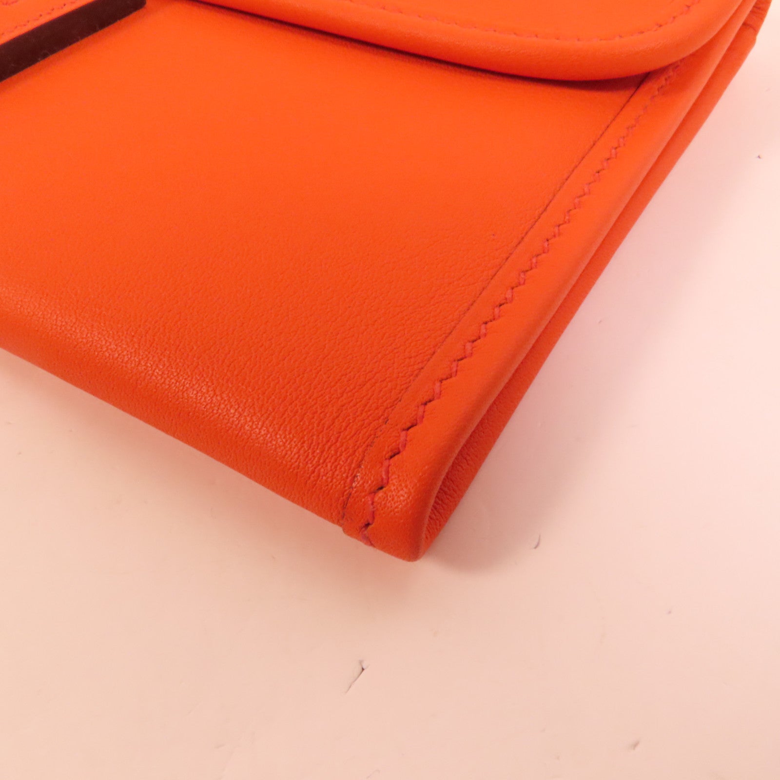 HERMES Swift皮革Jige Duo Clutch手拿包Orange Poppy