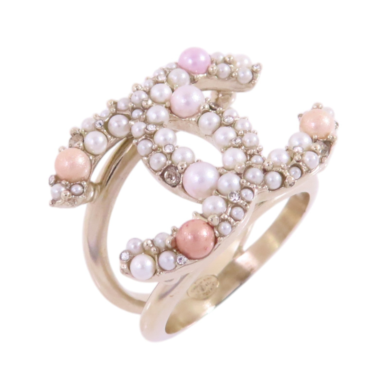 CHANEL 金屬/仿珍珠CC Ring戒指US#6.75