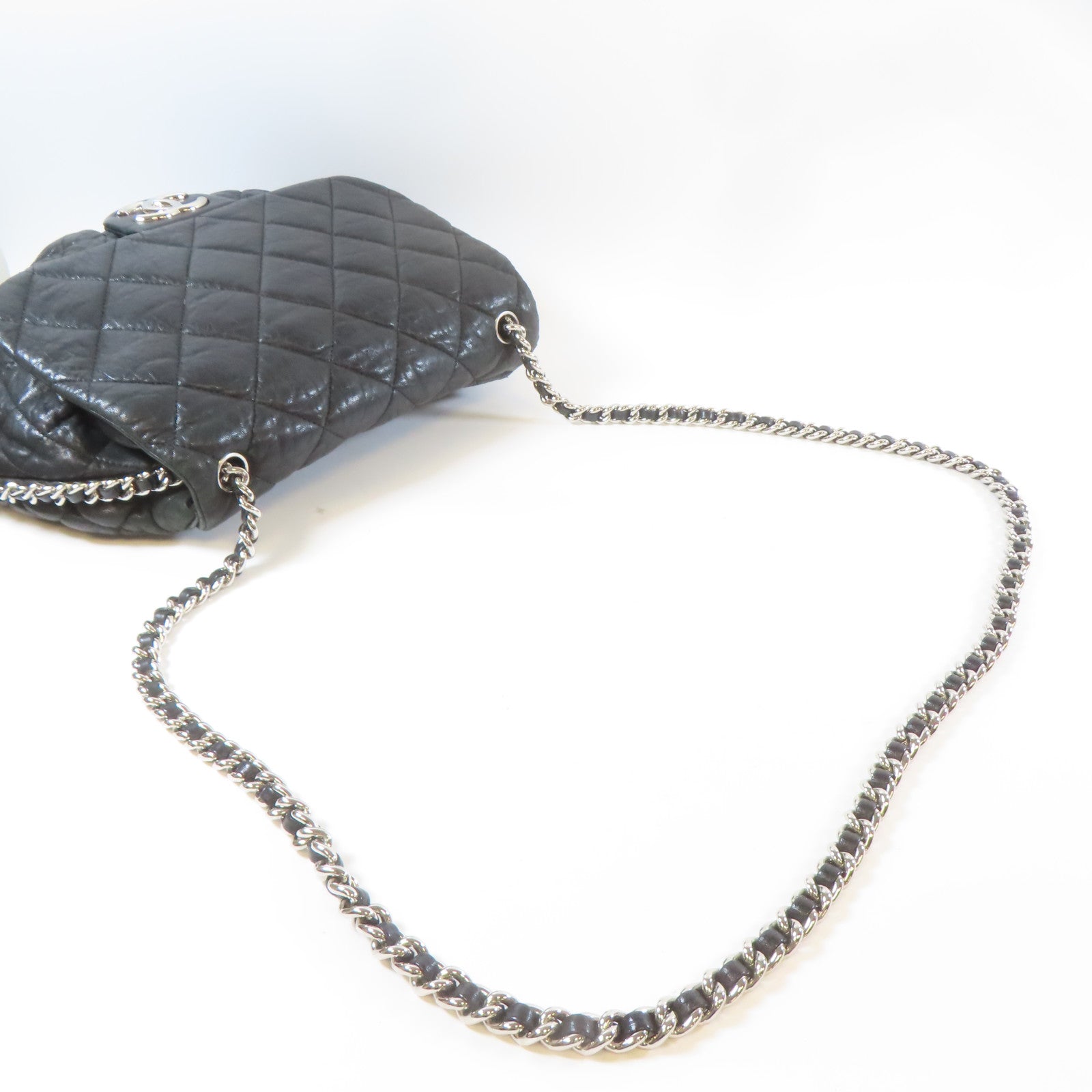 CHANEL 【清倉大減價】菱格牛皮皮革Chain Shoulder鏈帶肩背袋黑色