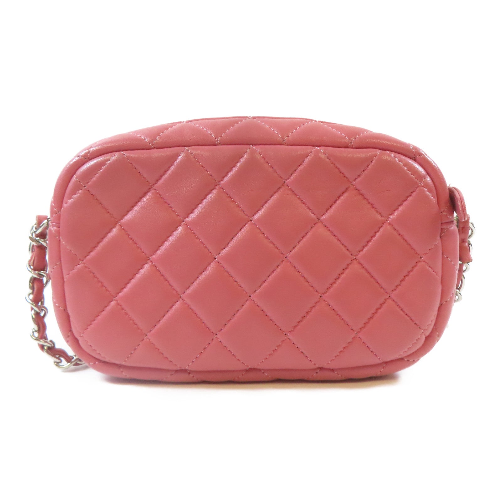 CHANEL 【激減優惠】菱格羊皮皮革Camera Bag銀扣鏈帶肩背袋粉紅色